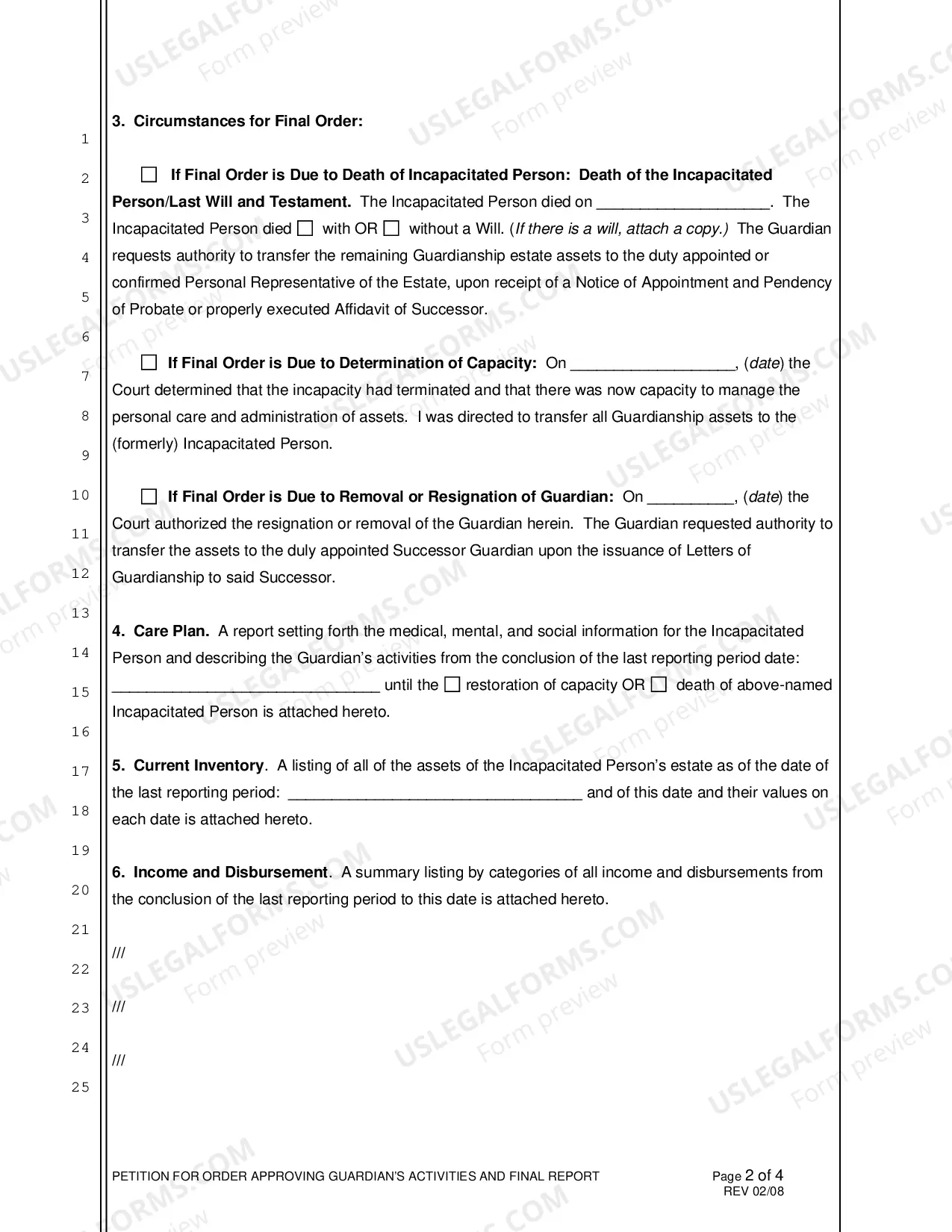 Preview Petition for Order Approving Guardian's Activities and Final Report
