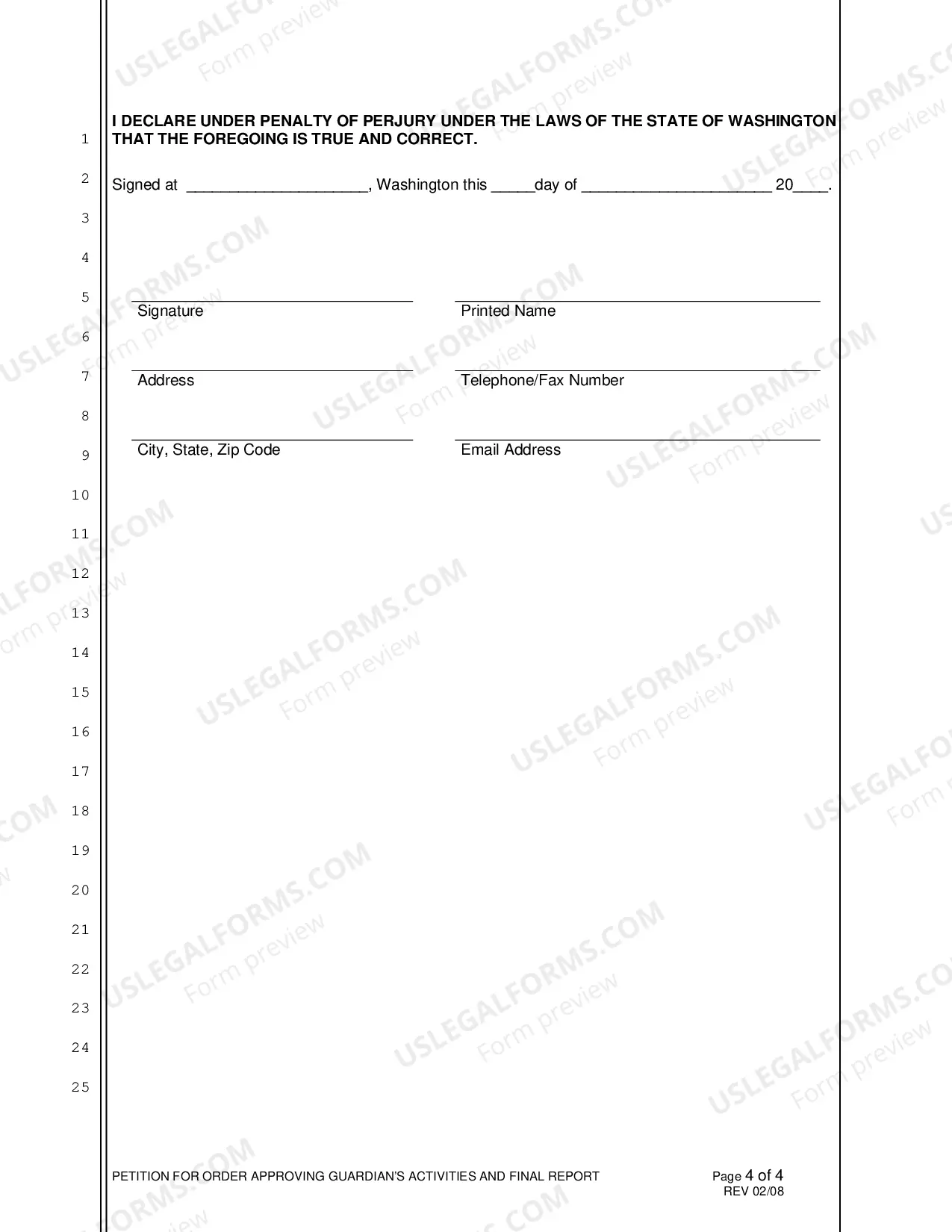Preview Petition for Order Approving Guardian's Activities and Final Report