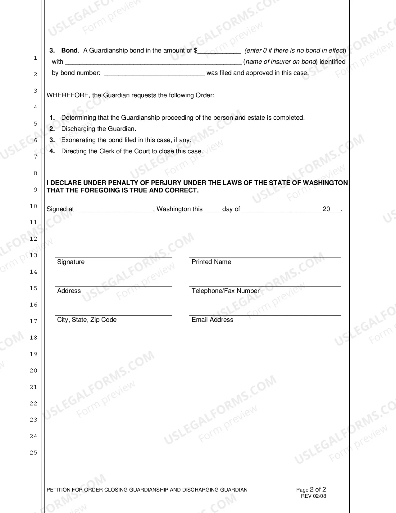 Preview Petition for Order Closing Guardianship and Discharging Guardianship