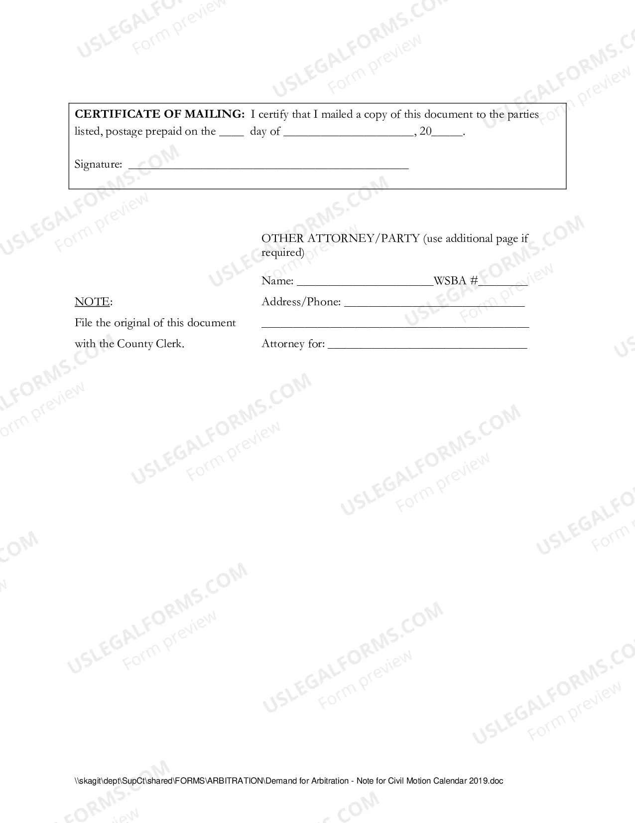 Preview Demand For Arbitration-Note For Motion Calendar-Note For Motion Calendar