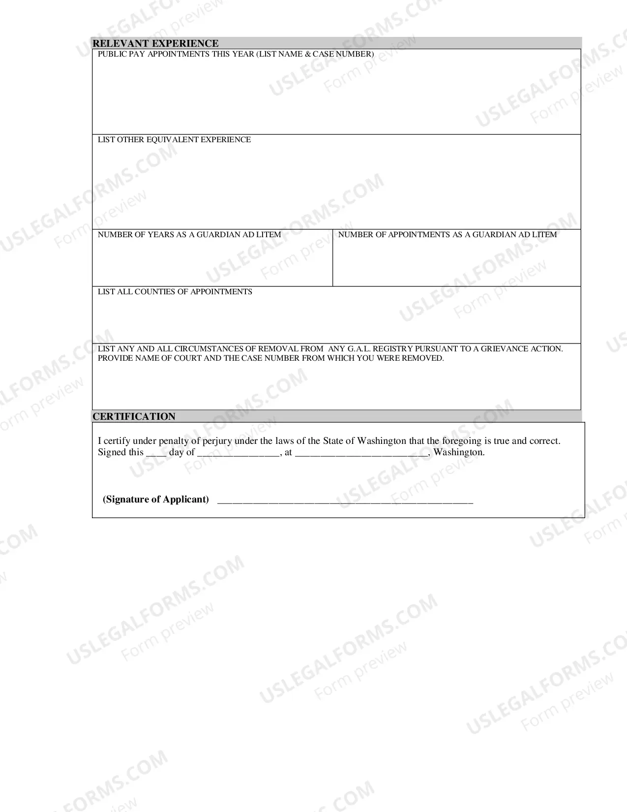 Preview Guardian Ad Litem Application