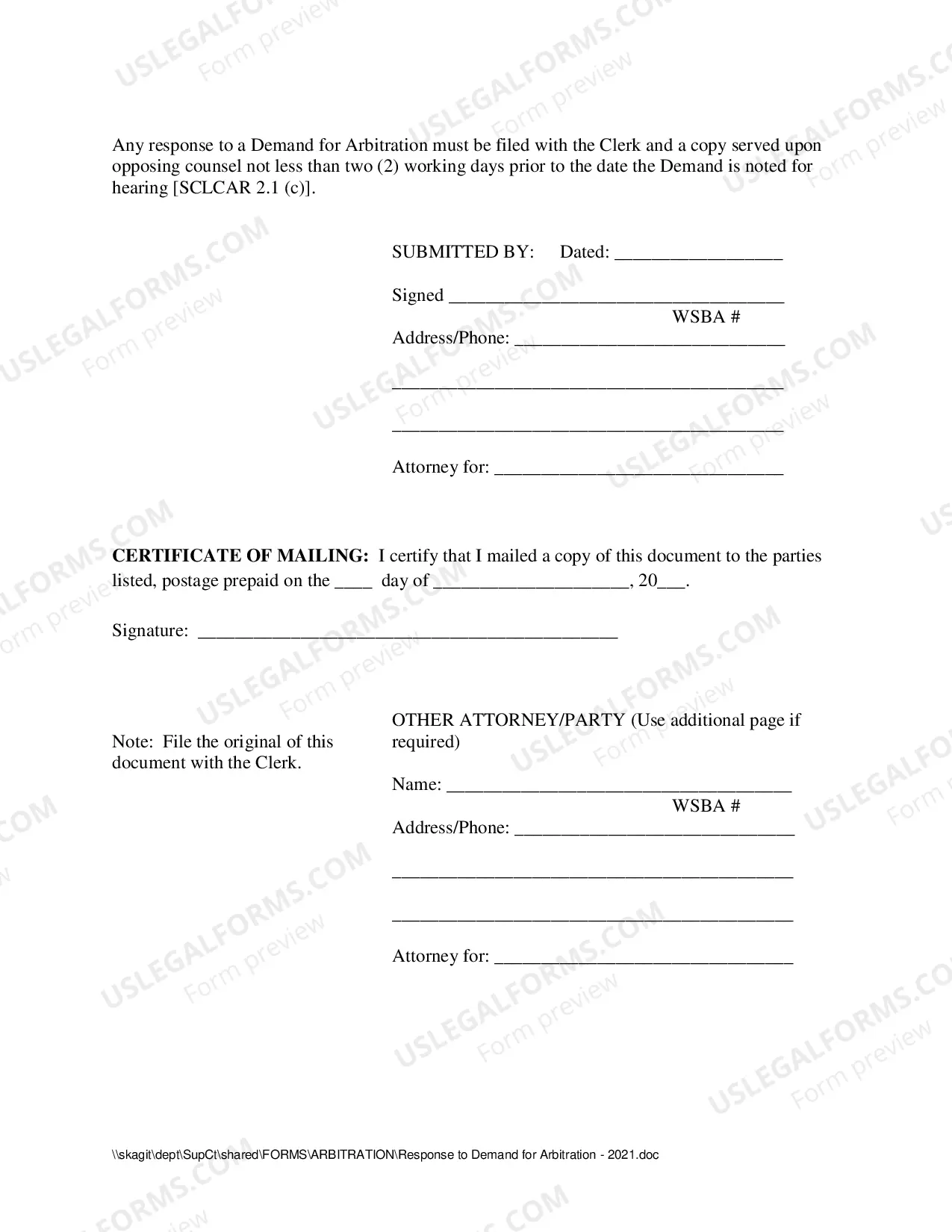 Preview Response To Demand For Arbitration