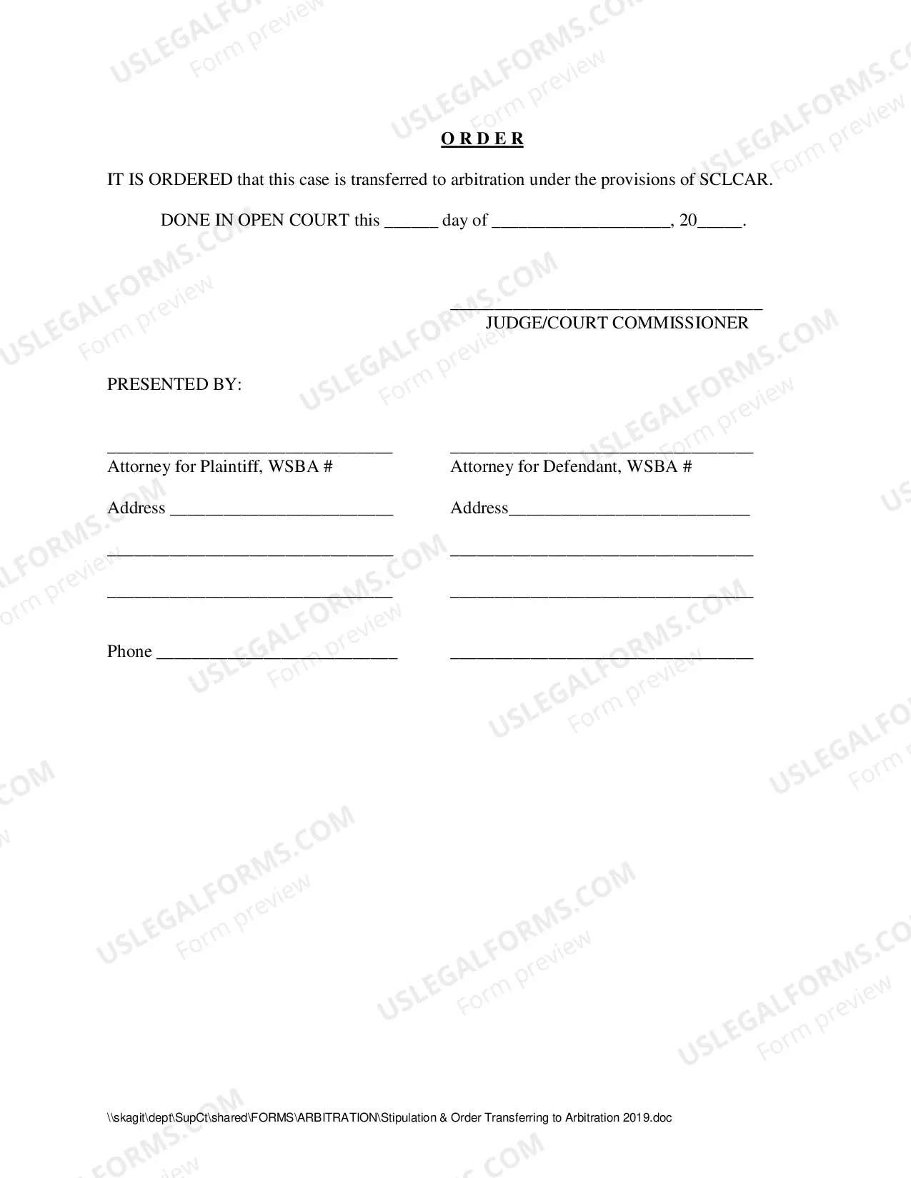 Preview Stipulation And Order Transferring To Arbitration
