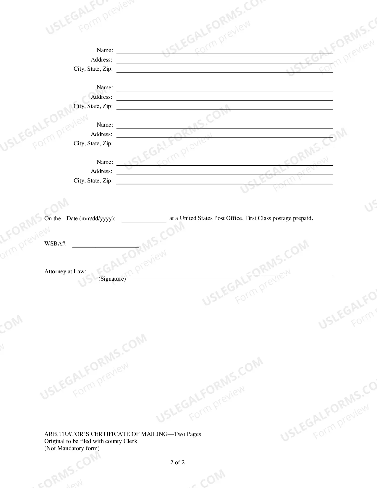Preview Arbitrators Certificate of Mailing