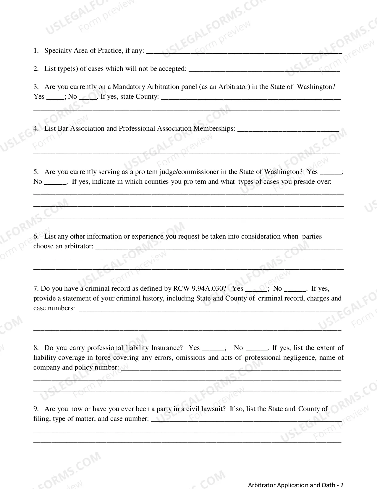 Preview Arbitrator Application and Oath