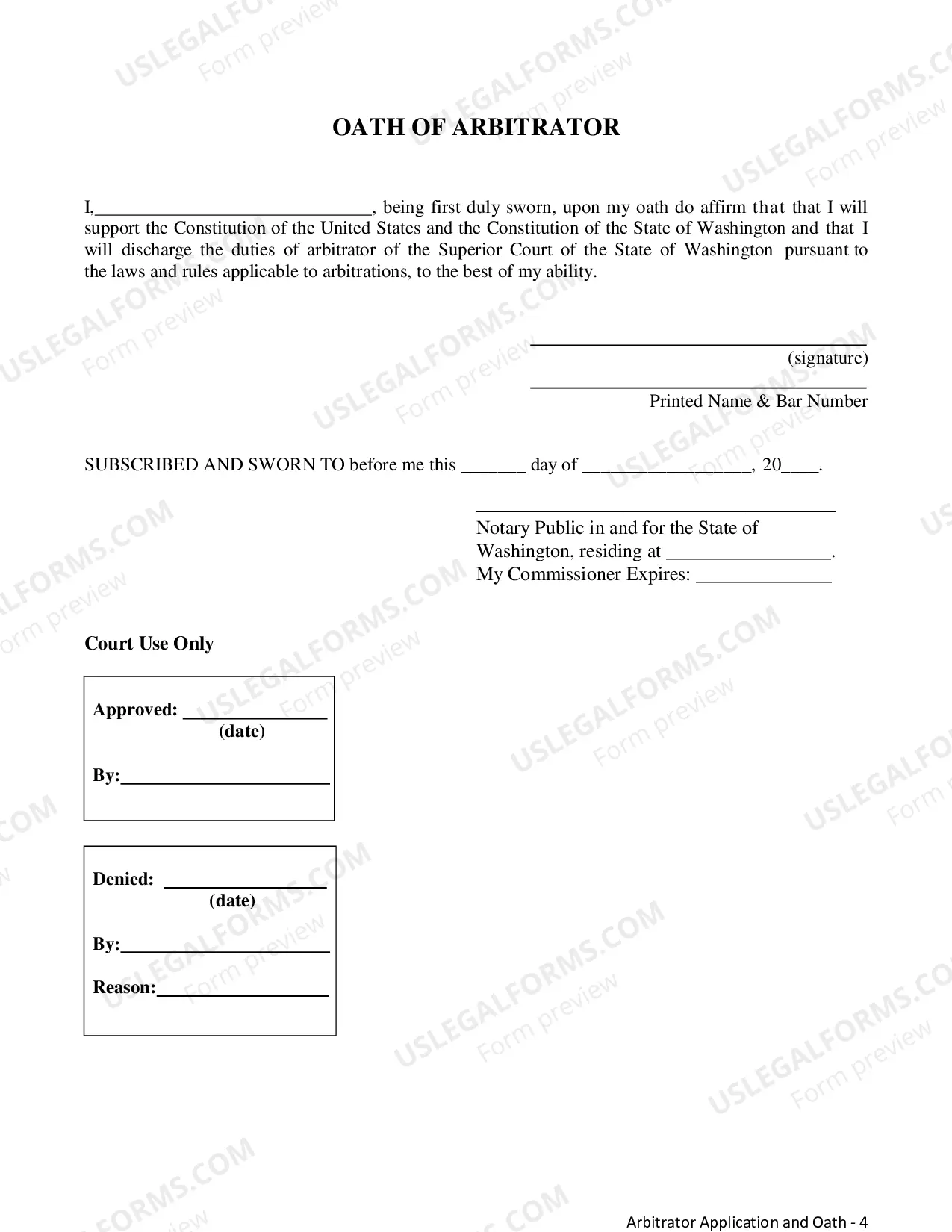 Preview Arbitrator Application and Oath