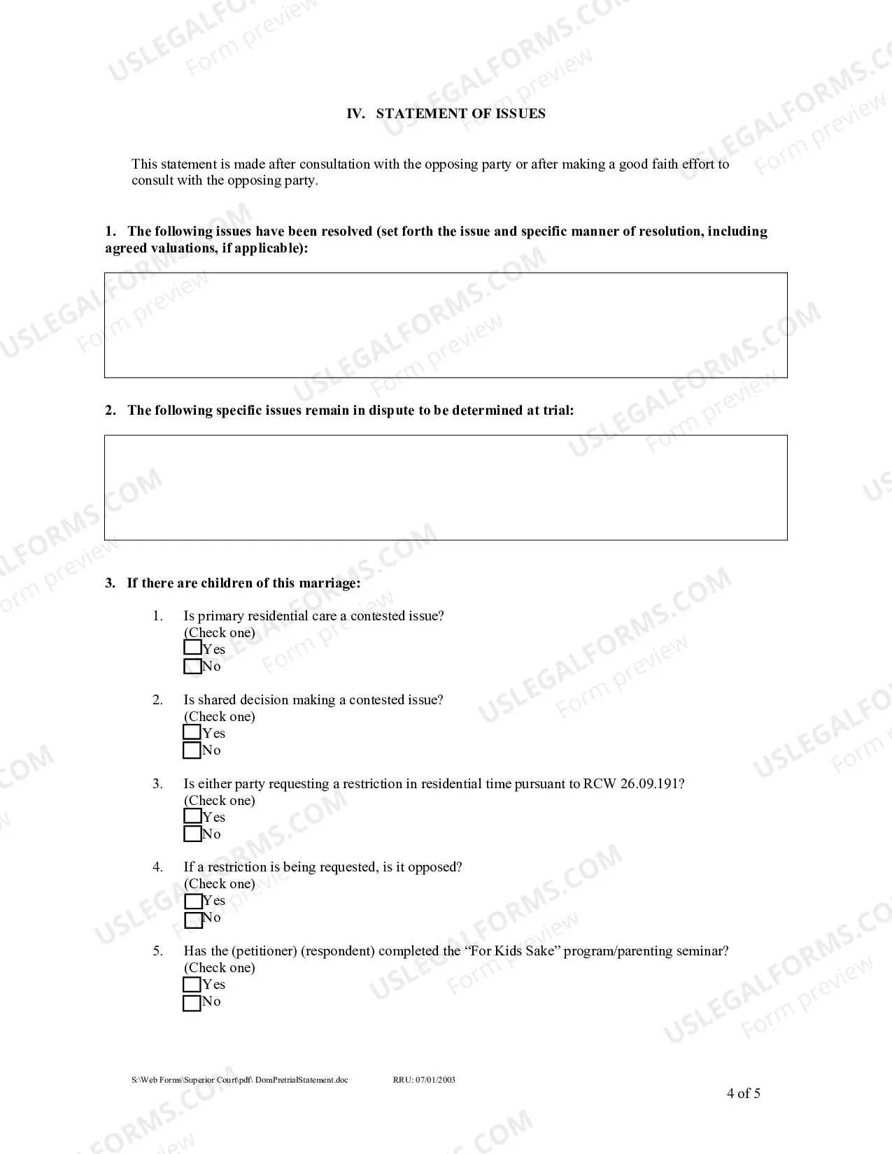 Preview Petitioners Respondents Pretrial Statement