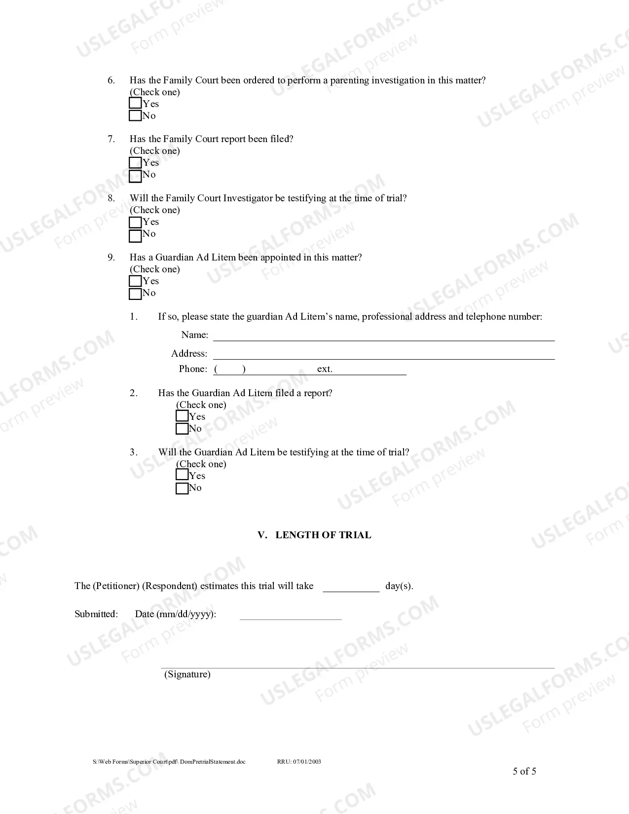 Preview Petitioners Respondents Pretrial Statement