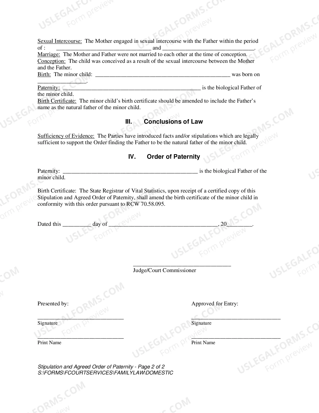 Preview Stipulation and Agreed Order of Paternity