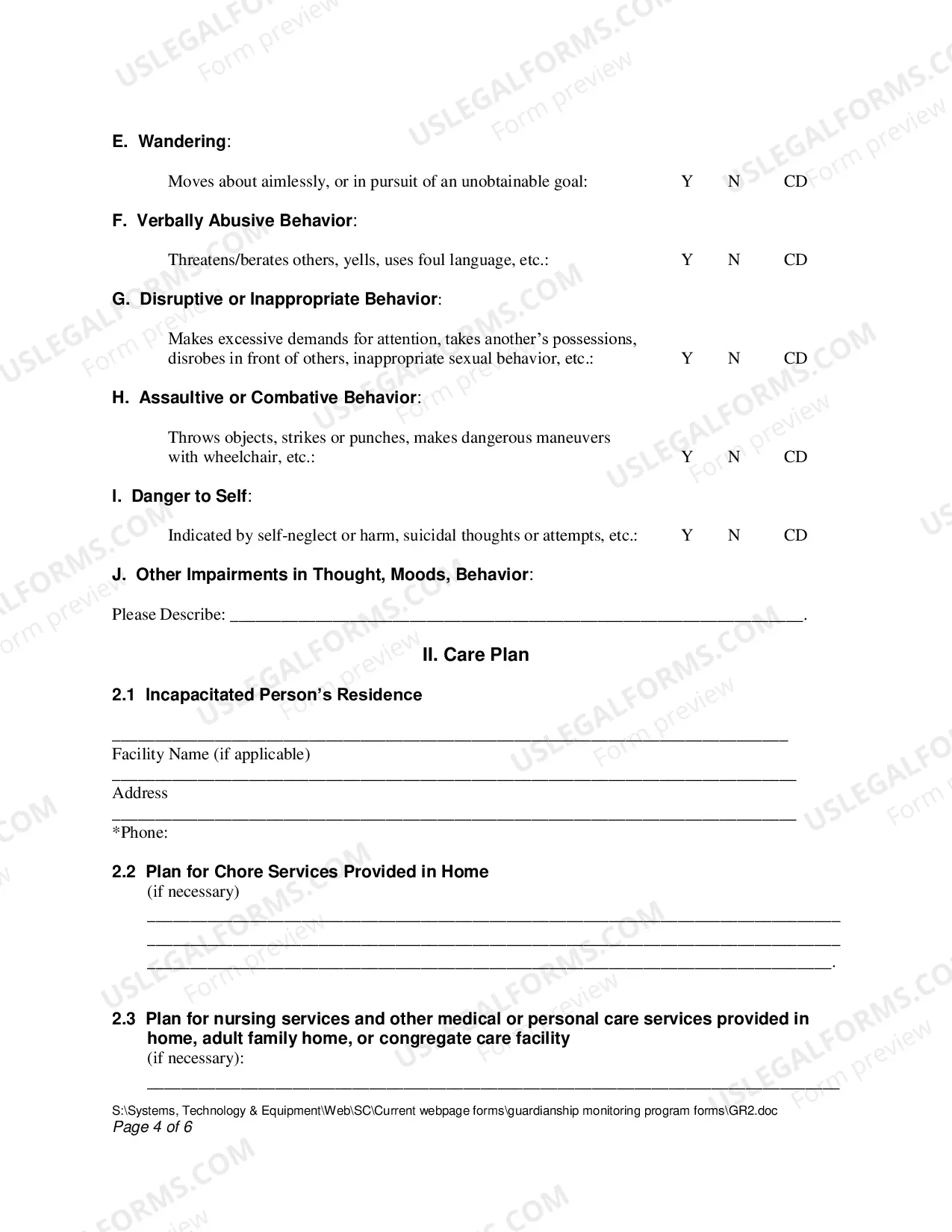 Preview Initial Personal Care Plan