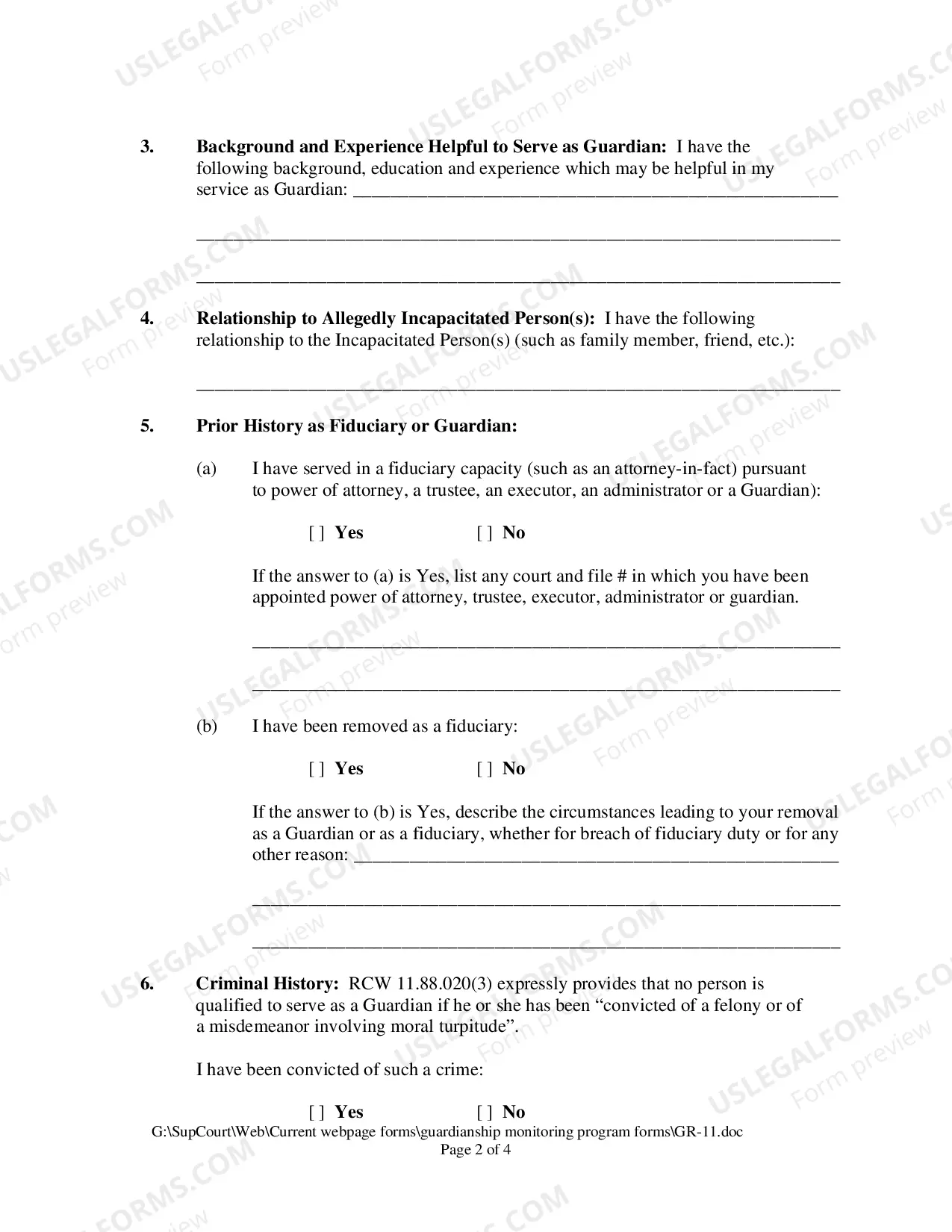 Preview Declaration of Proposed Guardian (GR-11)