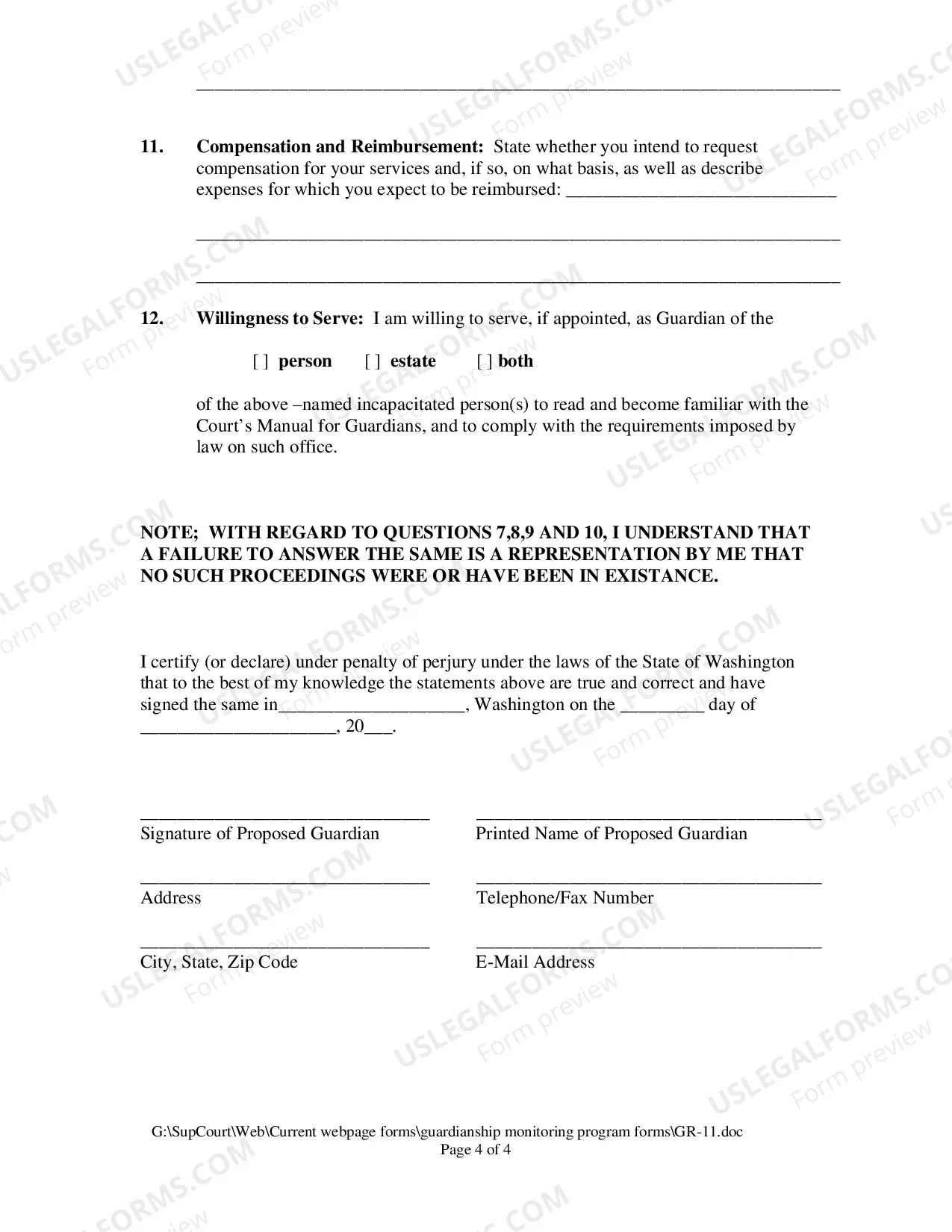 Preview Declaration of Proposed Guardian (GR-11)