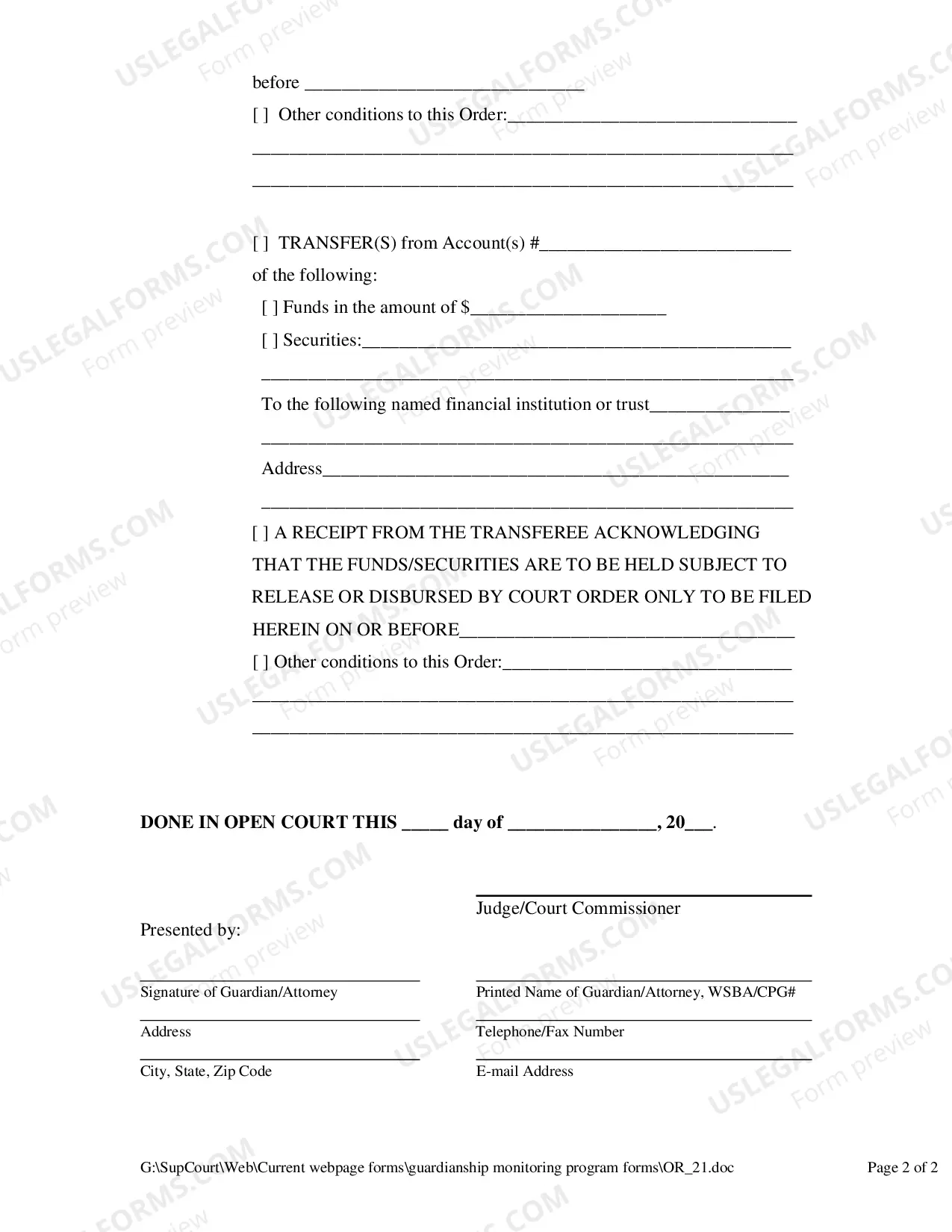 Preview Order for Withdrawal from Blocked Account (OR-21)