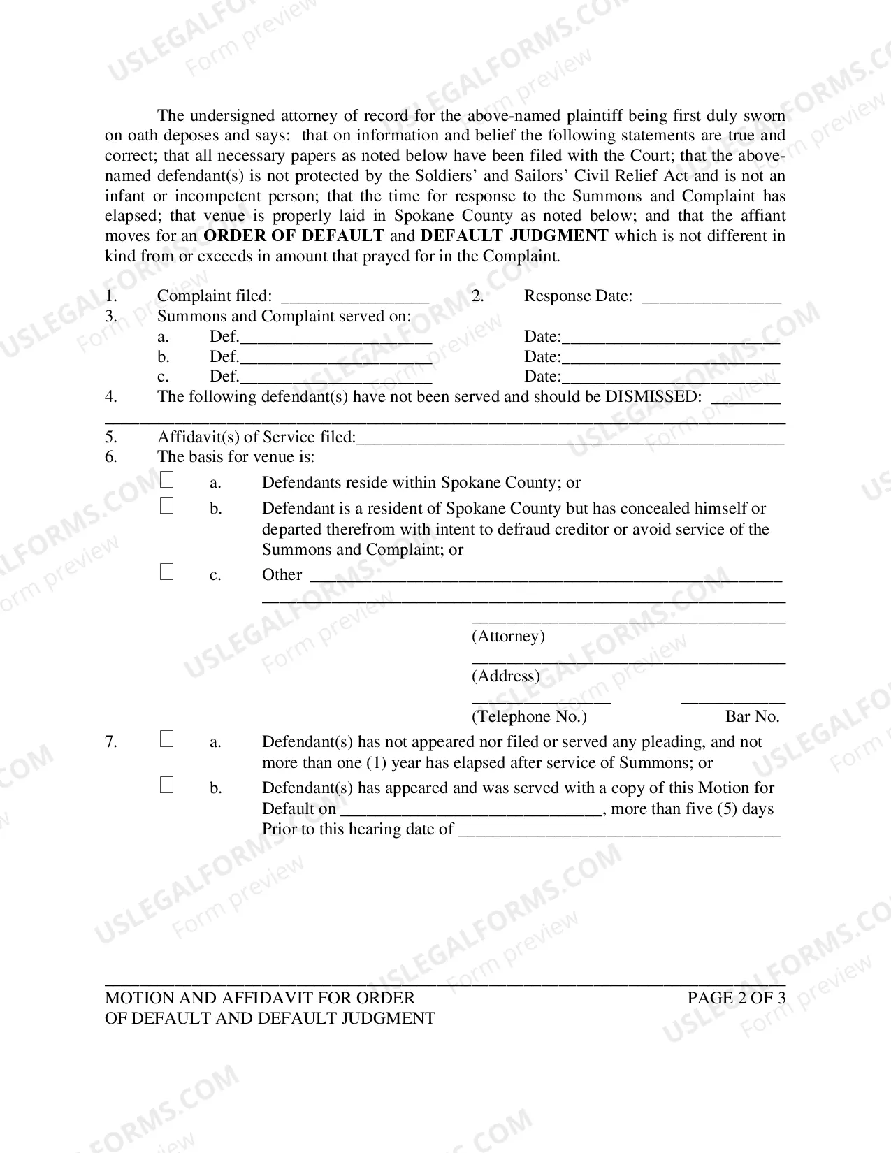 Preview Motion And Affidavit For Order of Default And Default Judgment