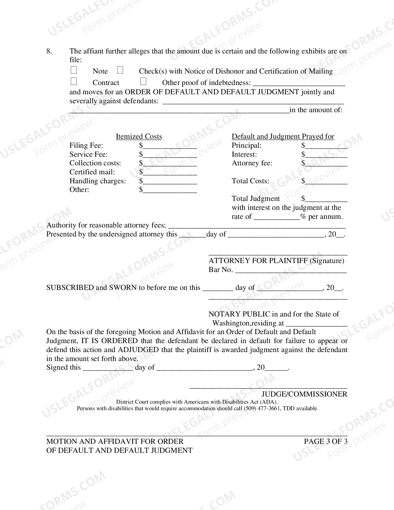 Preview Motion And Affidavit For Order of Default And Default Judgment