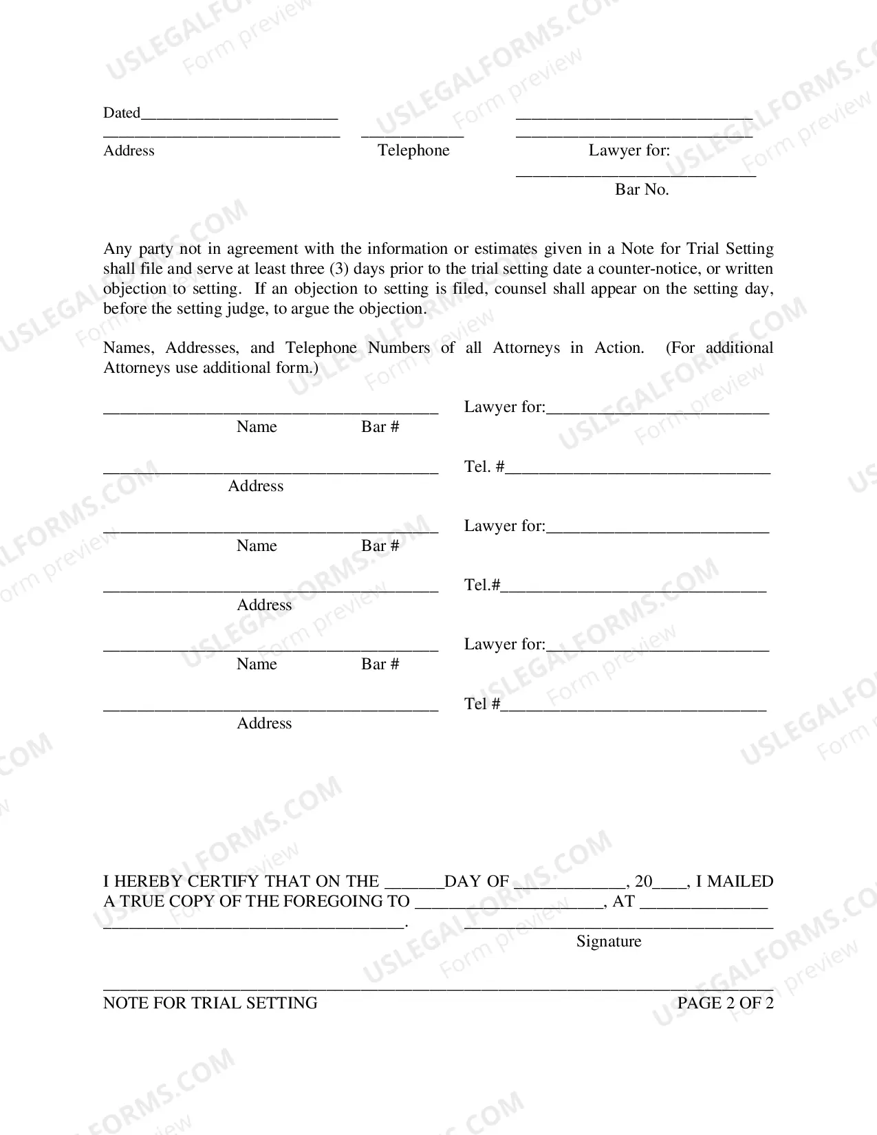 Preview Note For Trial Setting