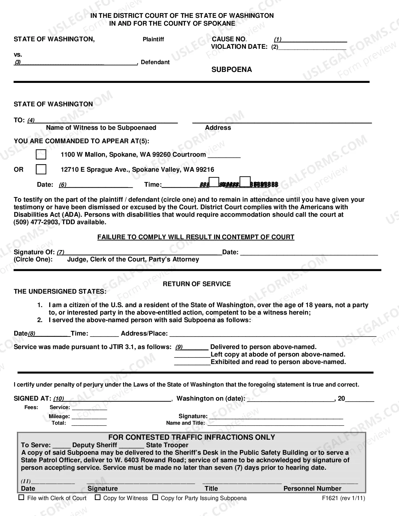 Preview Subpoena (Contested Traffic-Parking Infractions)