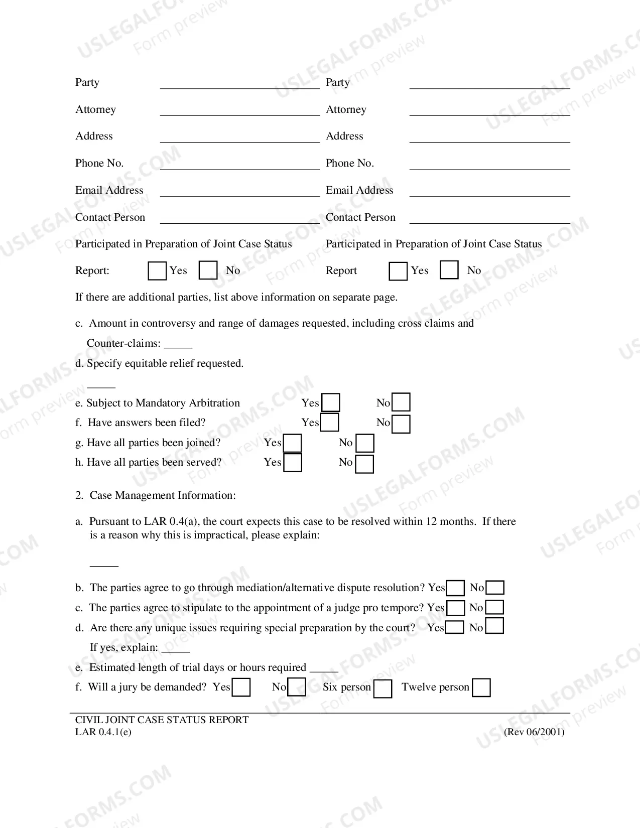 Preview Civil Joint Case Status Report