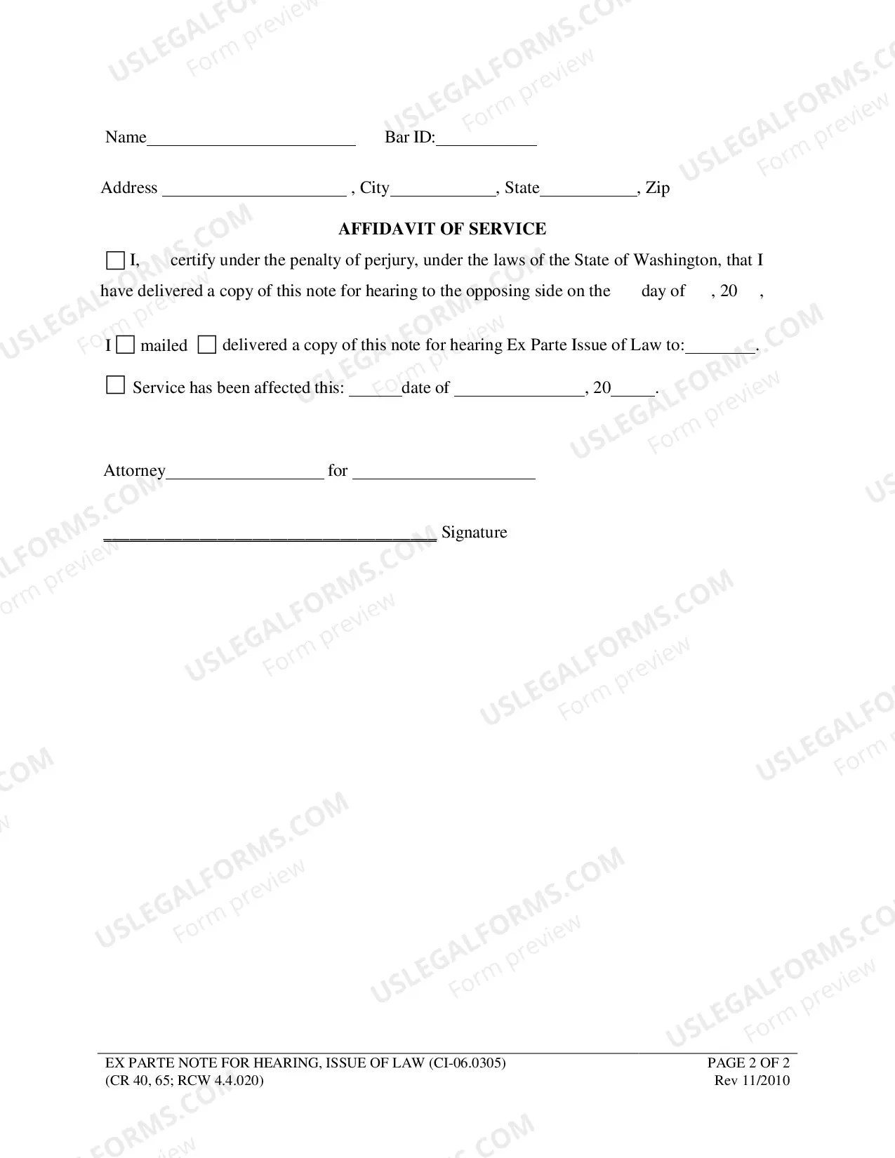 Preview Ex Parte Note For Hearing Issue of Law