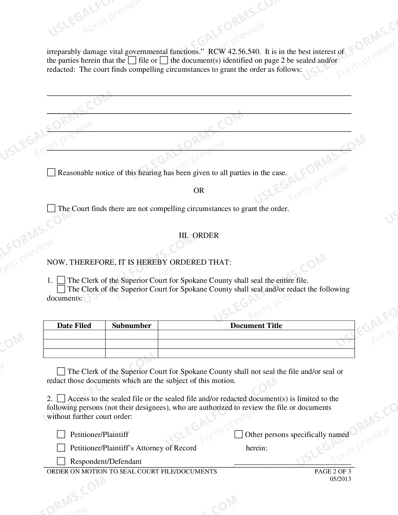 Preview Order Granting Motion to Seal and or Redact (PDF)