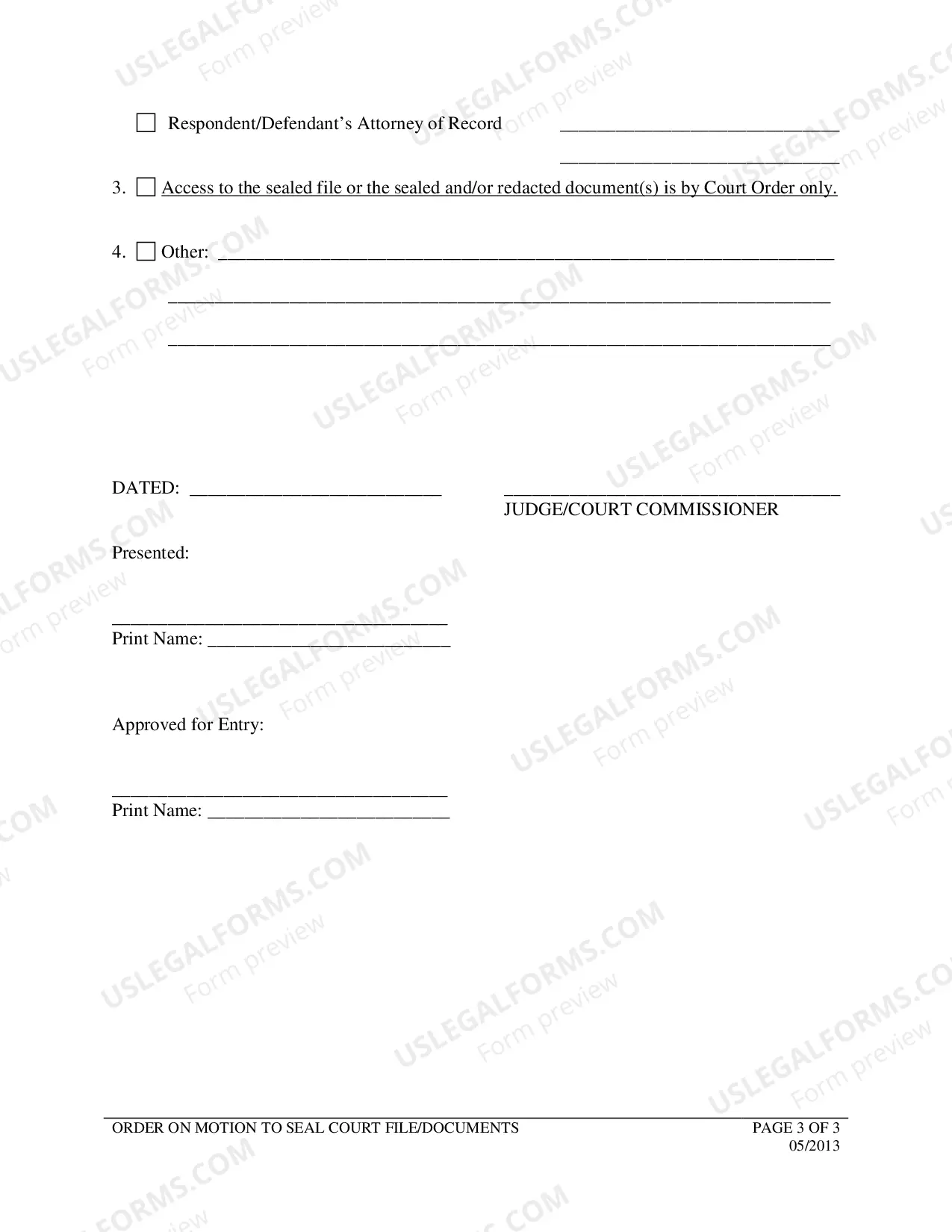 Preview Order Granting Motion to Seal and or Redact (PDF)
