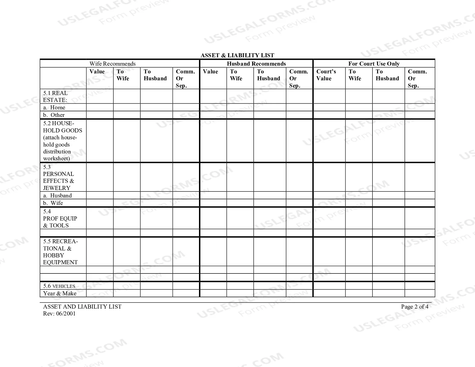 Preview Asset And Liability List