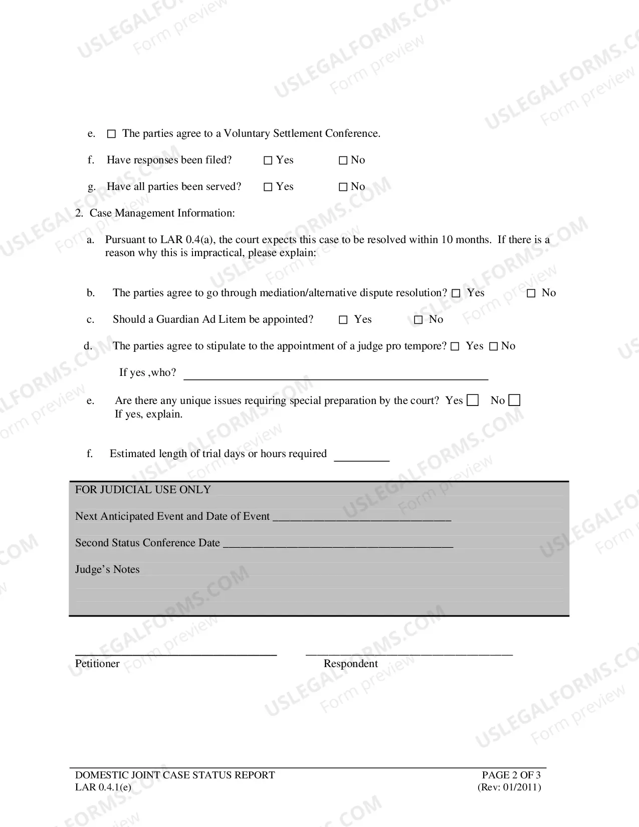 Preview Domestic Joint Case Status Report