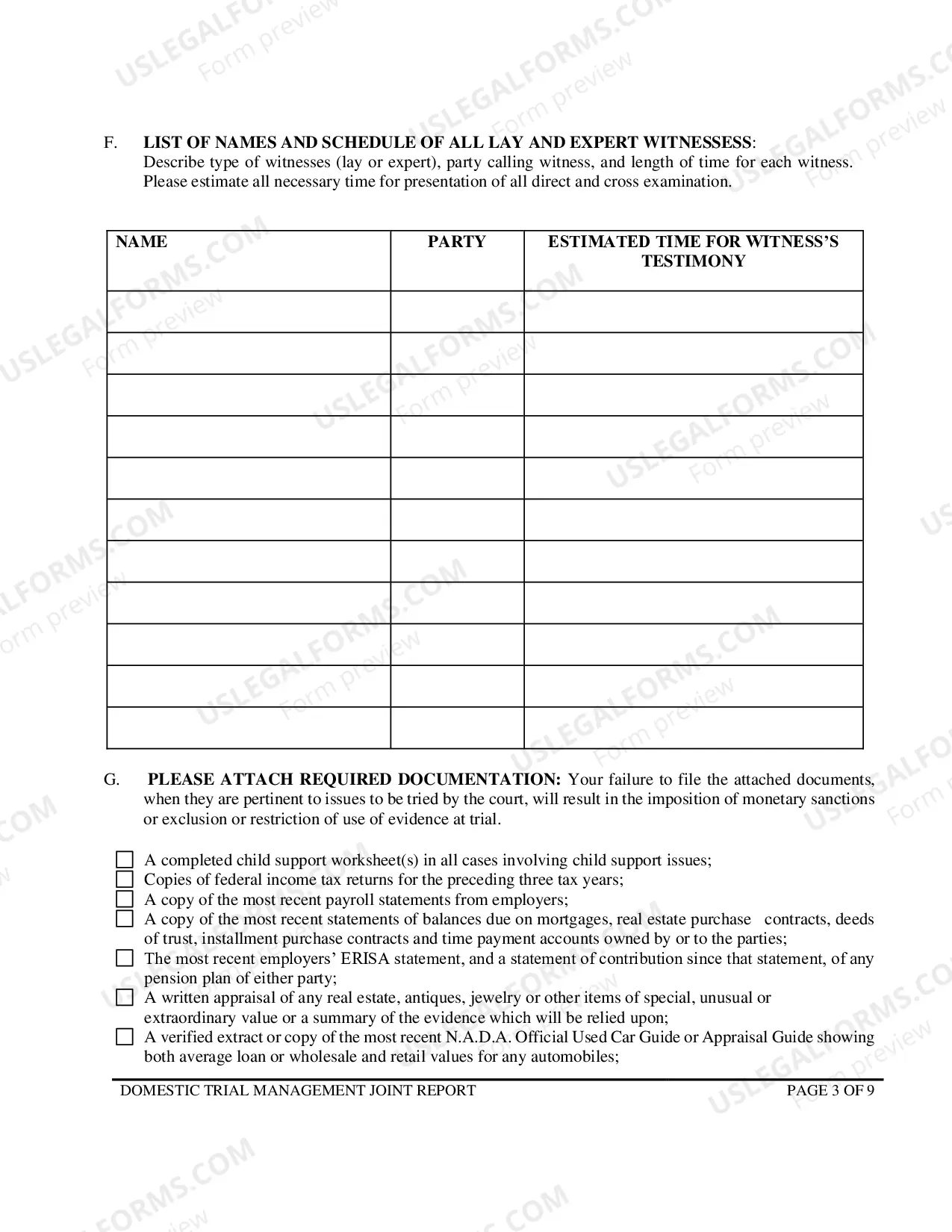 Preview Domestic Trial Management Joint Report
