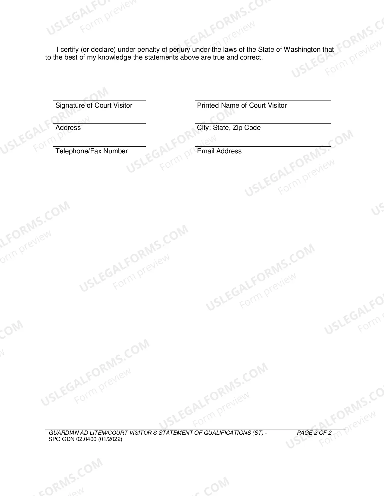 Preview Guardian Ad Litem Statement of Qualifications