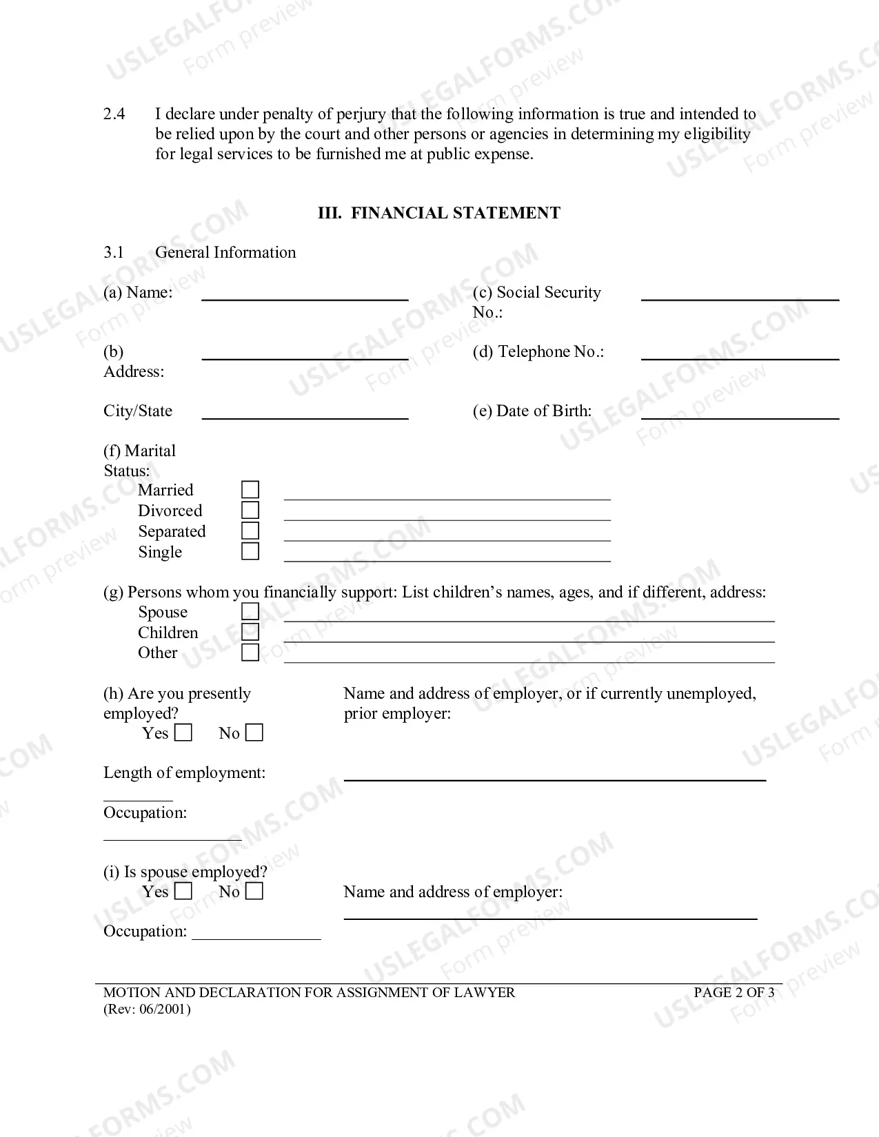 Preview Motion And Declaration For Assignment of Lawyer