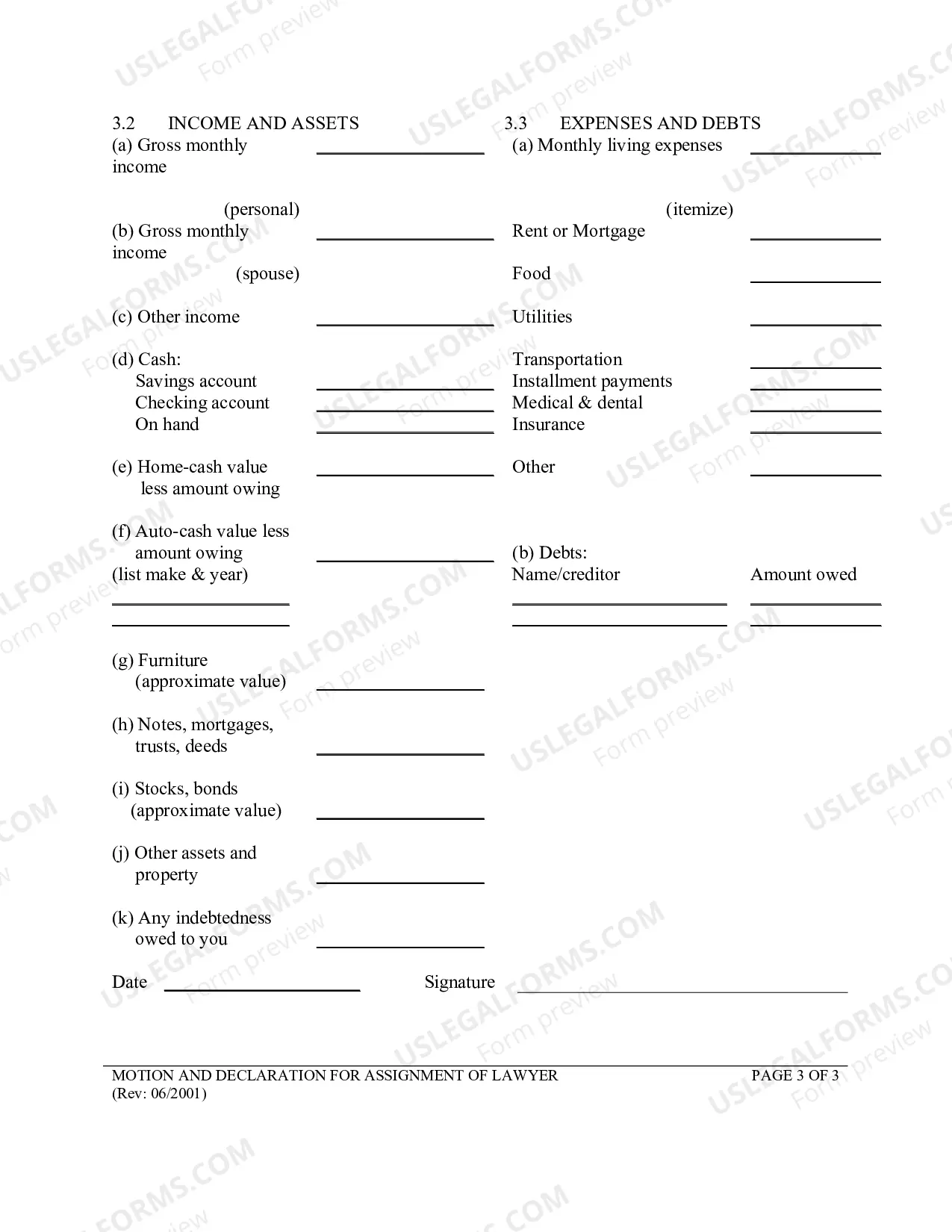 Preview Motion And Declaration For Assignment of Lawyer