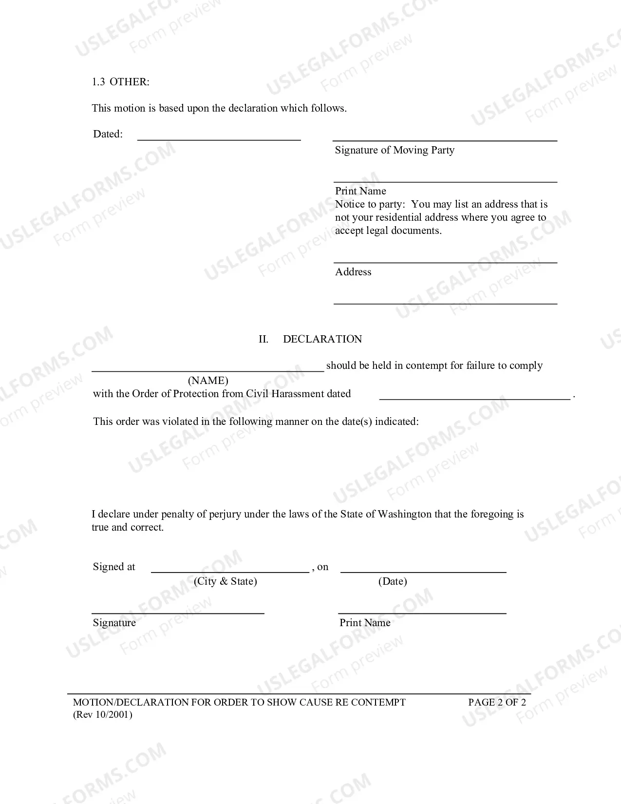 Preview Motion And Declaration For Order To Show Cause Re Contempt