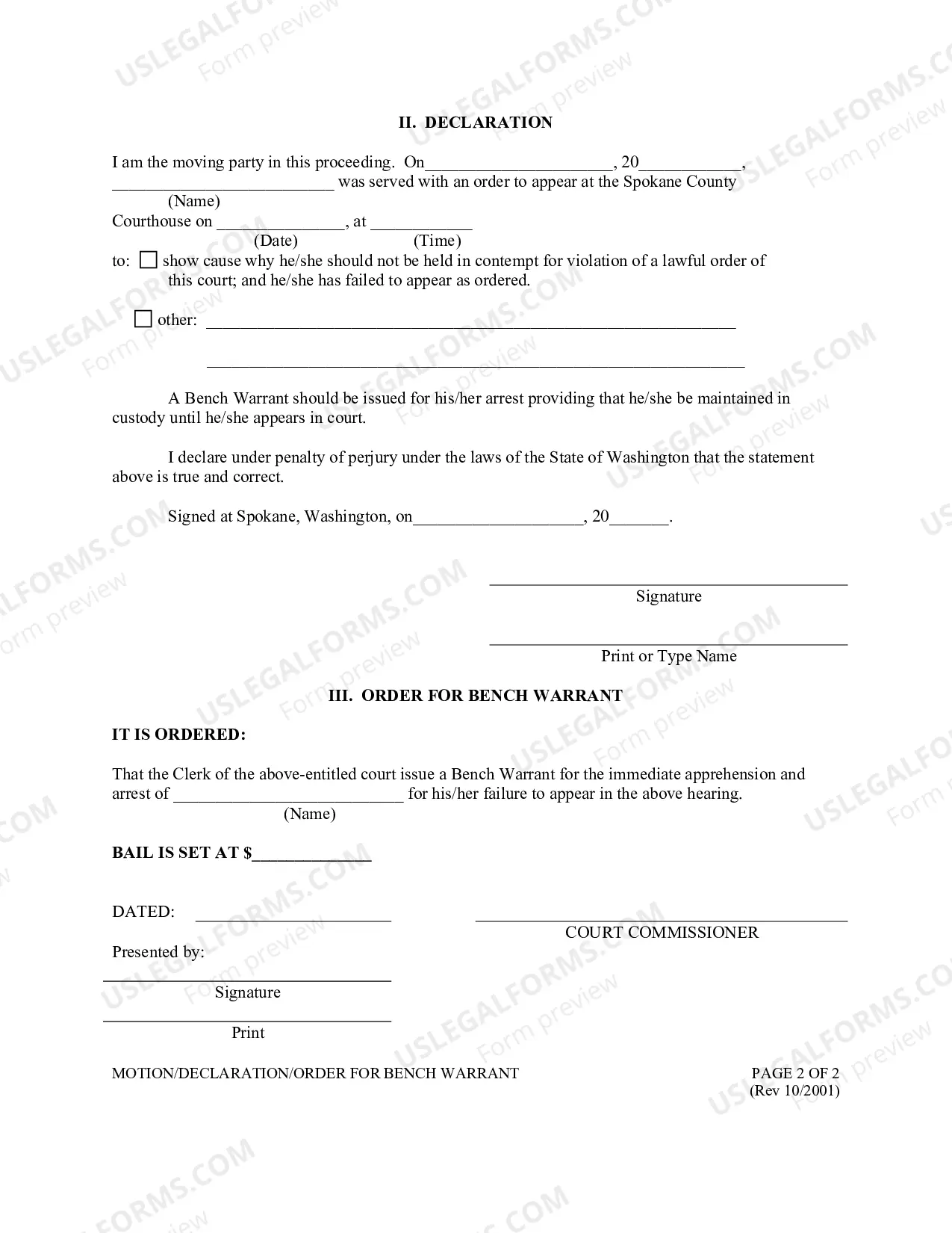 Preview Motion Declaration Order For Bench Warrant