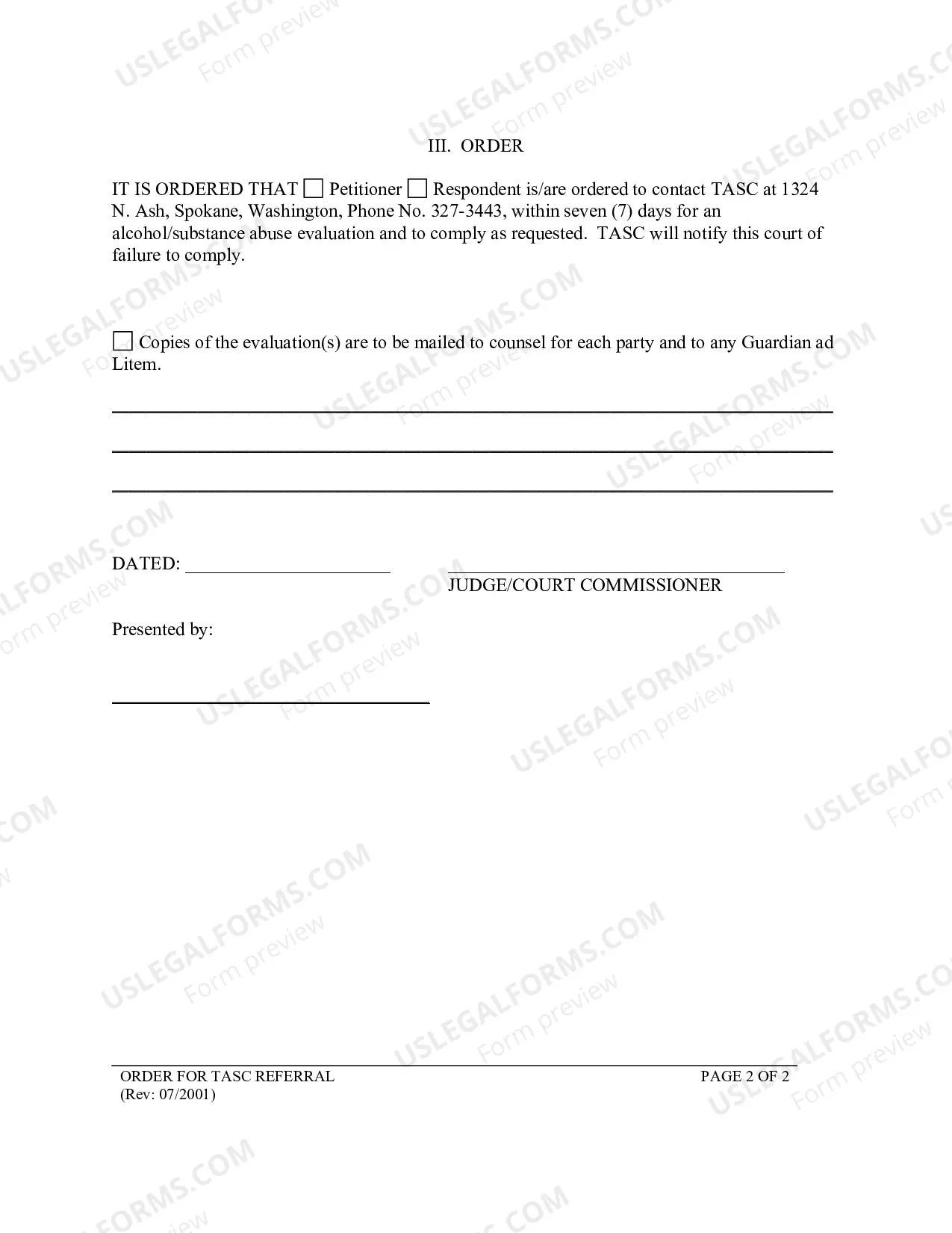 Preview Order For TASC Referral