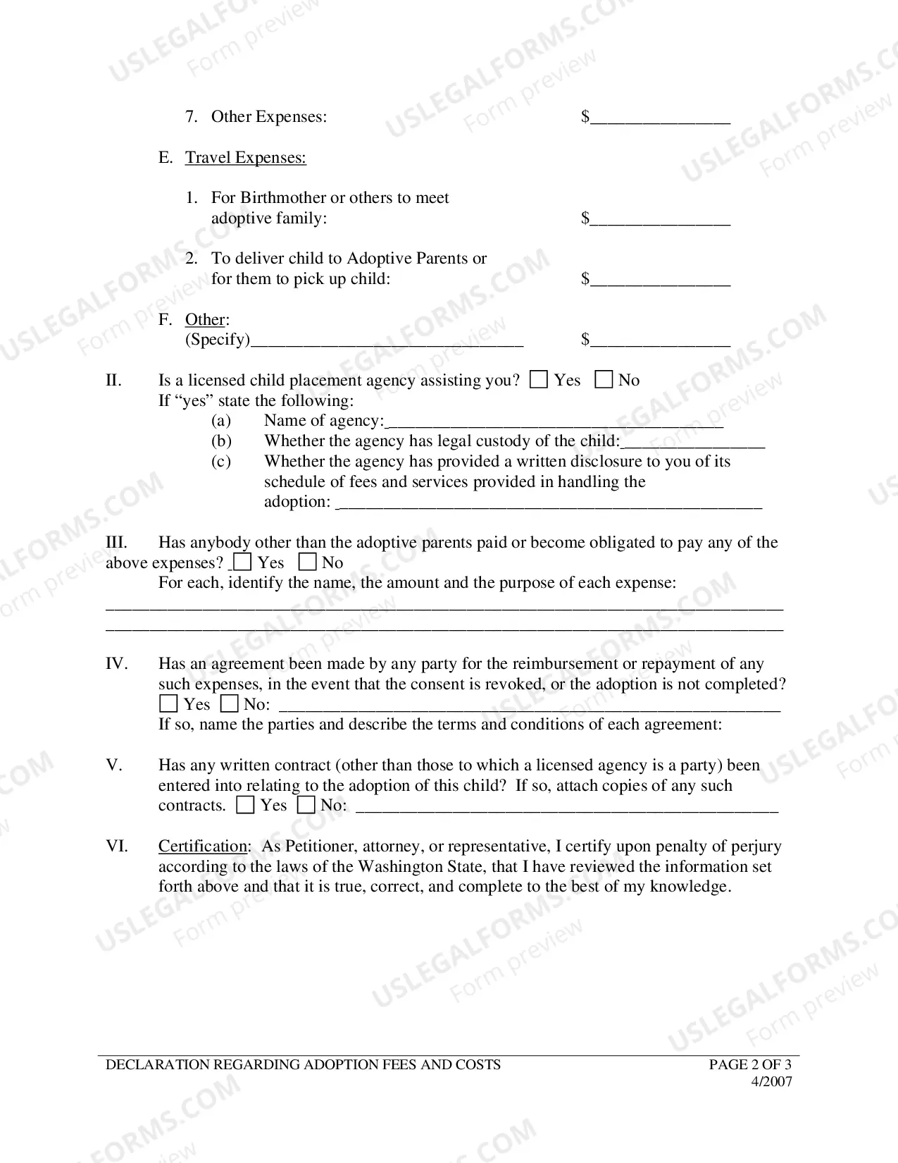 Preview Adoption - Declaration Fees Costs