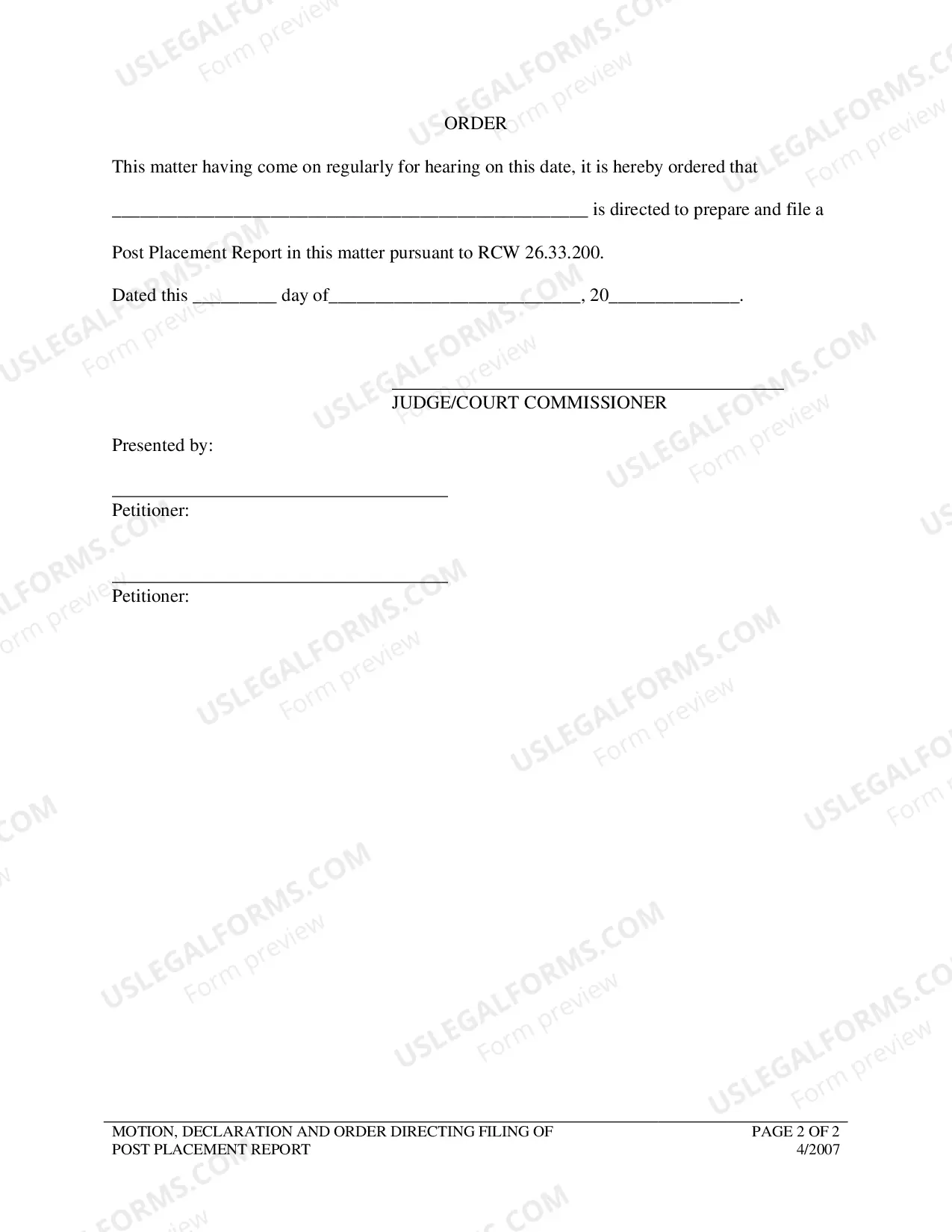 Preview Adoption - Order for Post-placement Report