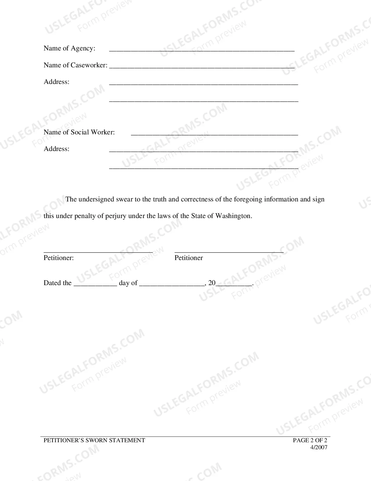 Preview Adoption - Petitioners Sworn Statement