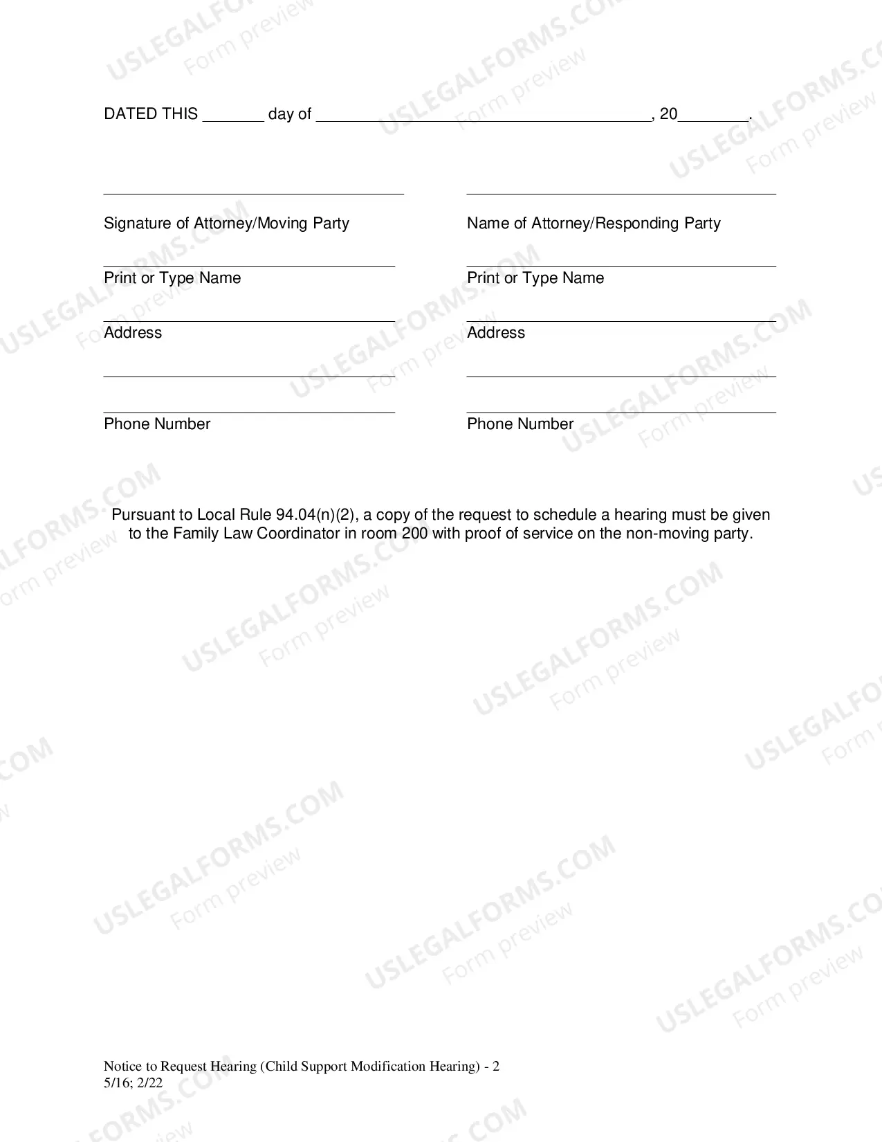 Preview Notice to Request Hearing (Child Support Modification)