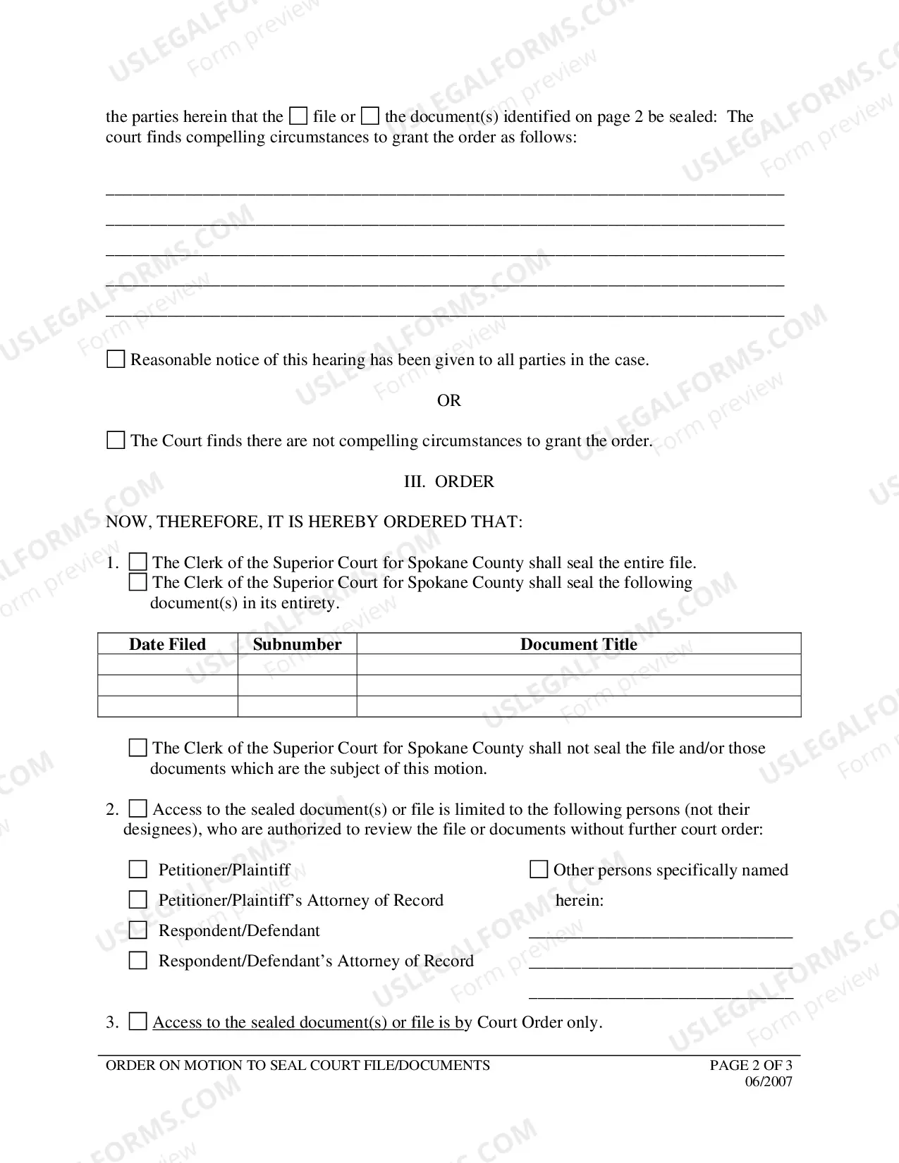 Preview Order Granting Motion to Seal