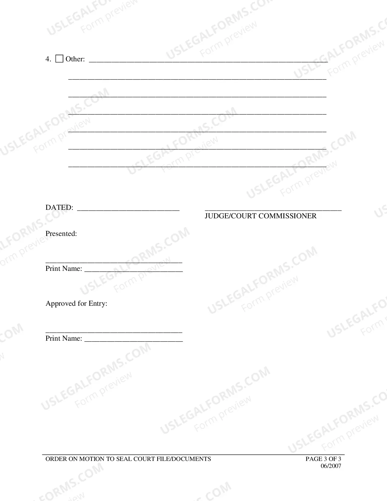 Preview Order Granting Motion to Seal