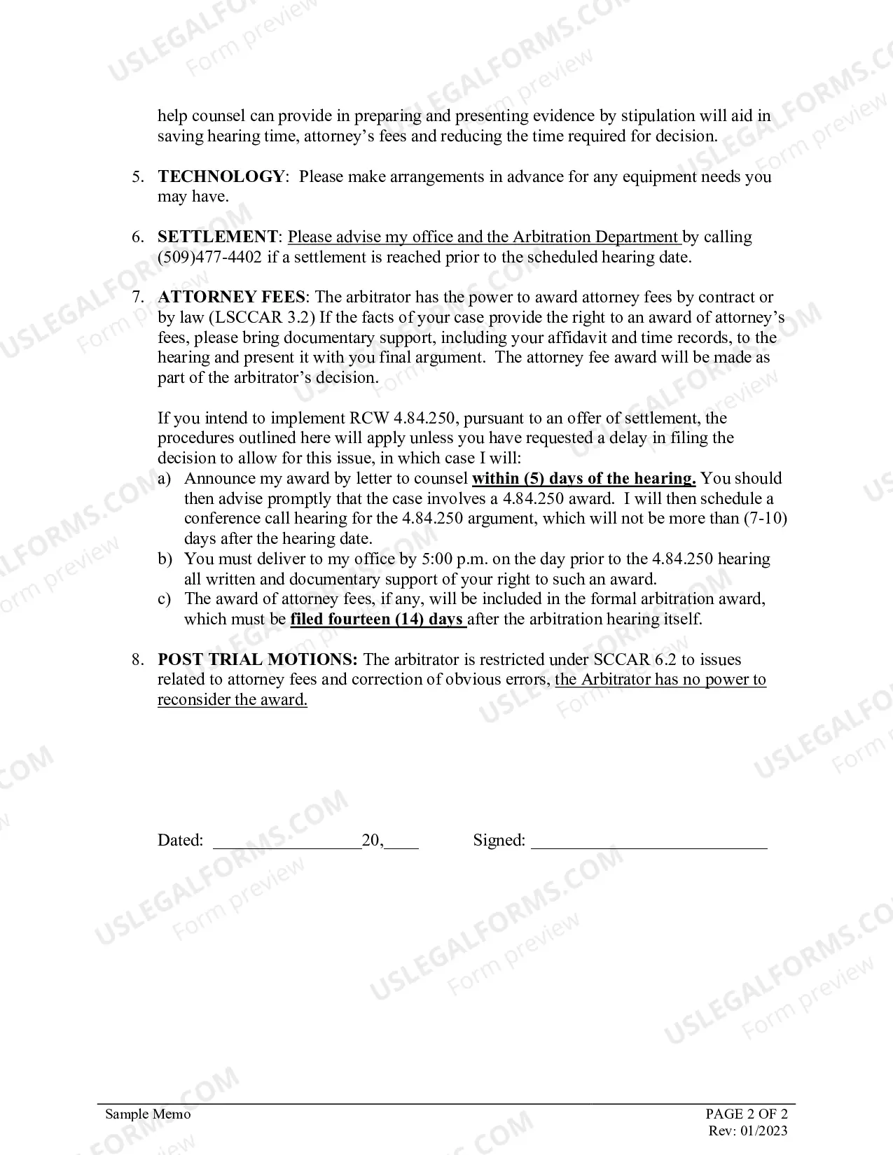 Preview Sample Arbitrators Memo
