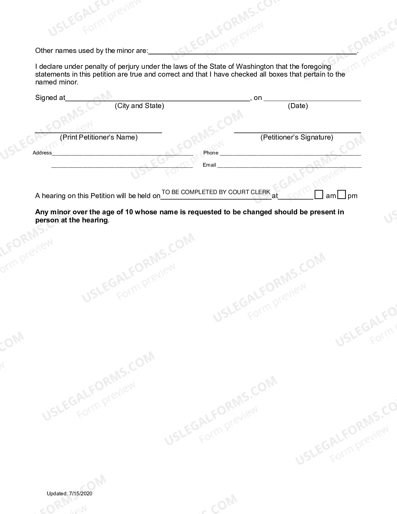 Preview Petition For Minors Name Change