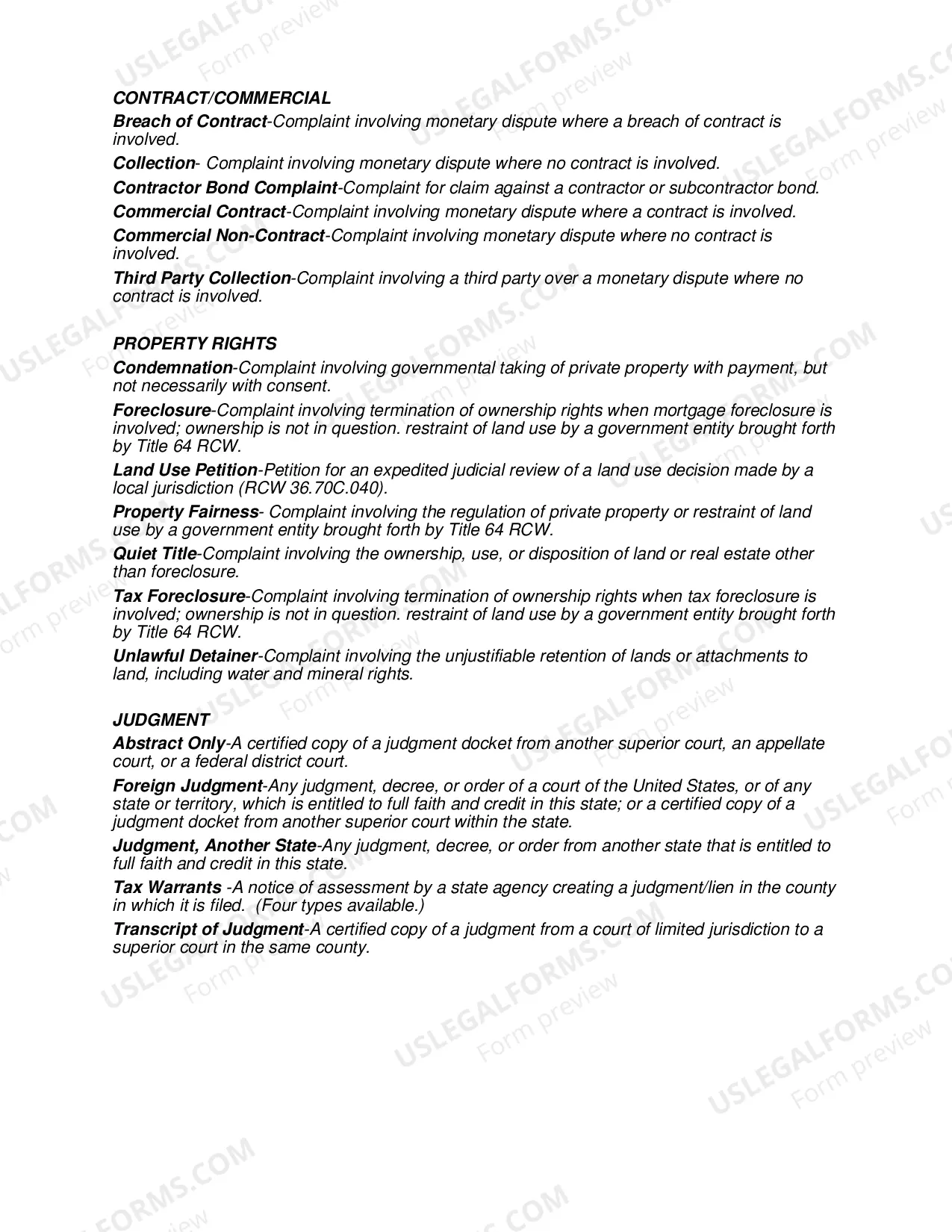 Preview Case Type Cover Sheet