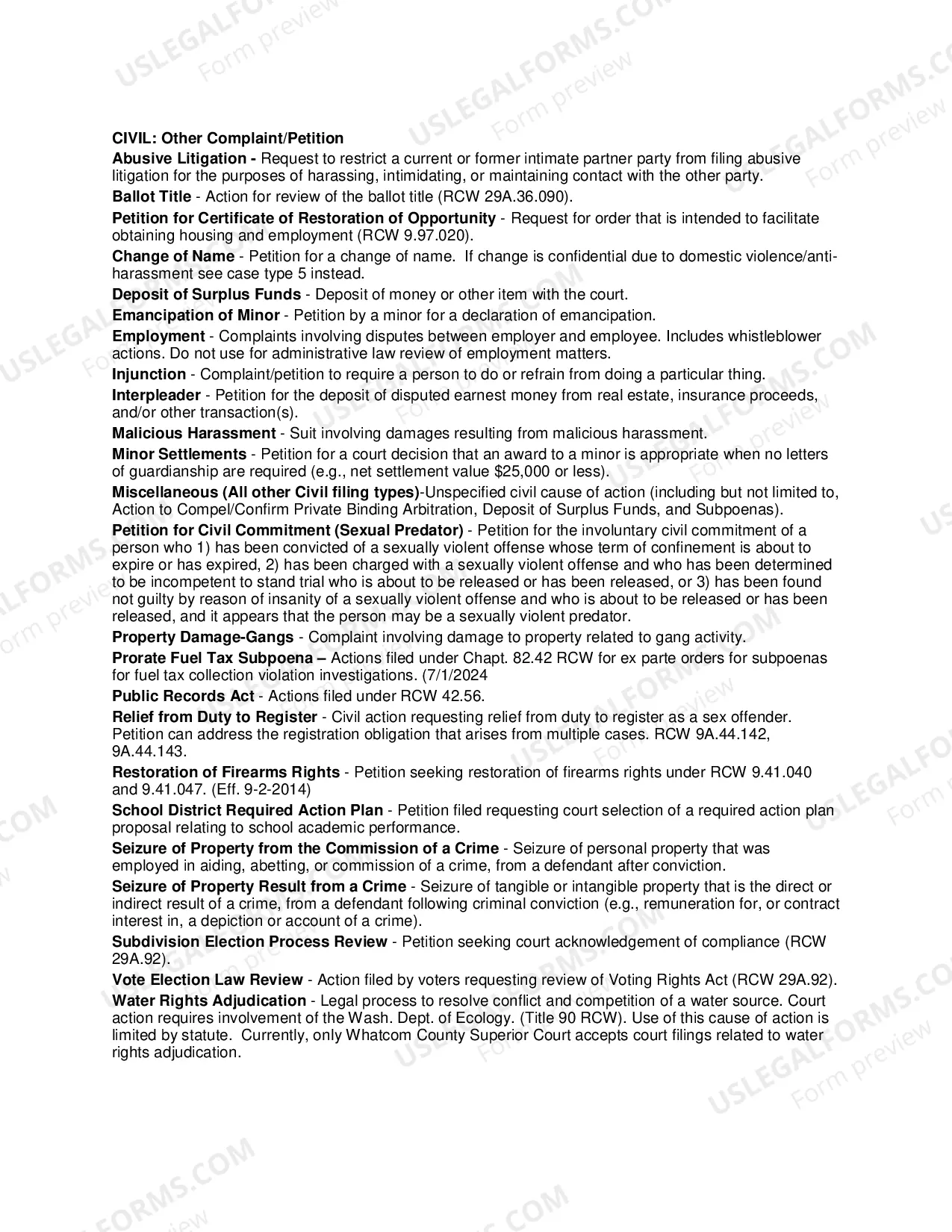 Preview Case Type Cover Sheet