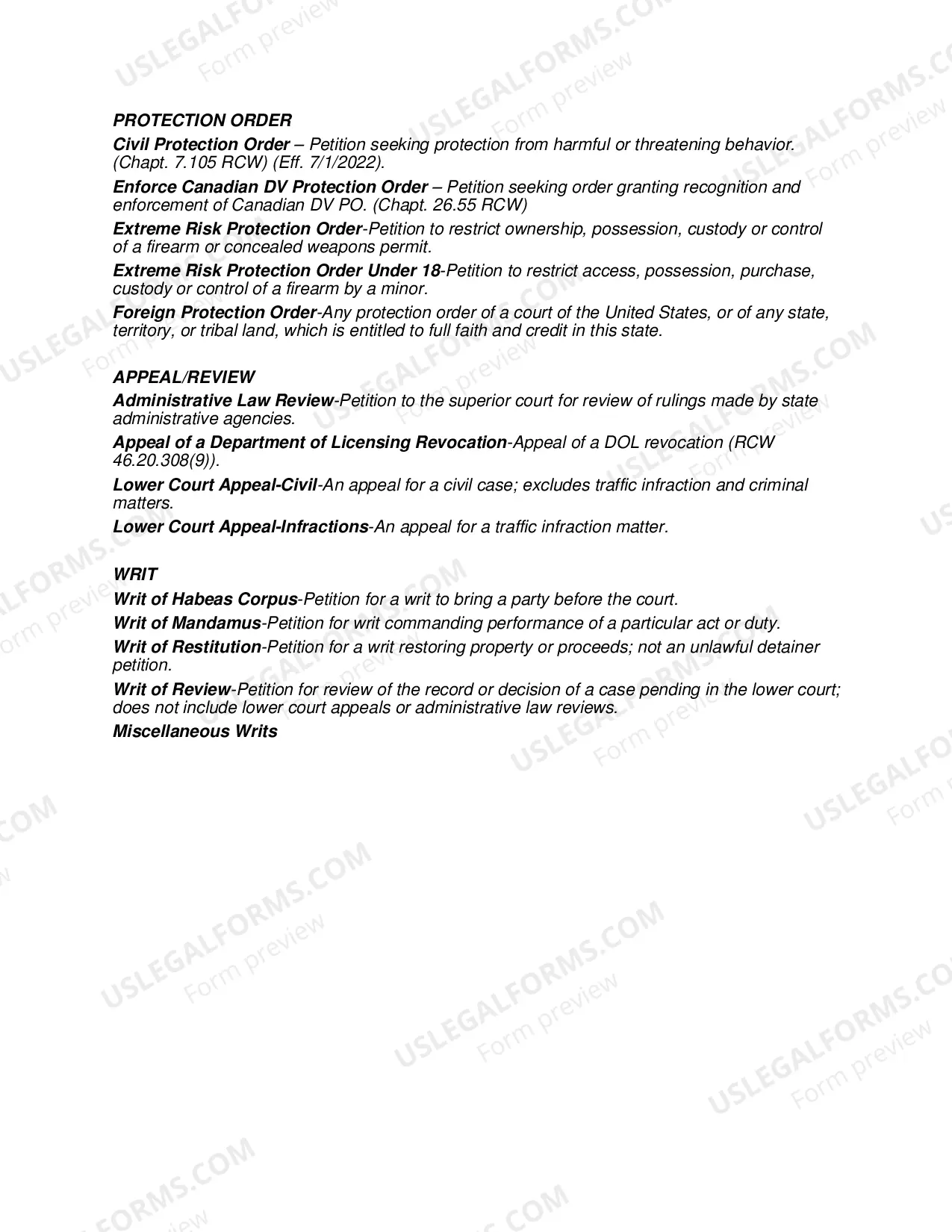 Preview Case Type Cover Sheet
