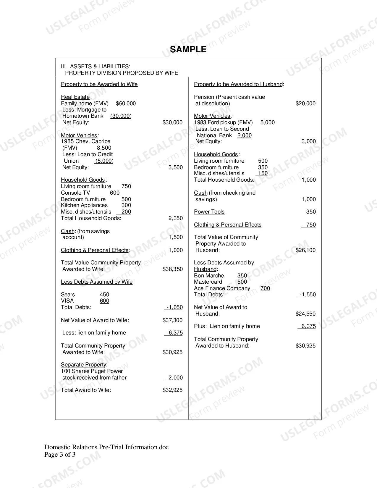 Preview Domestic Relations Pre Trial Information