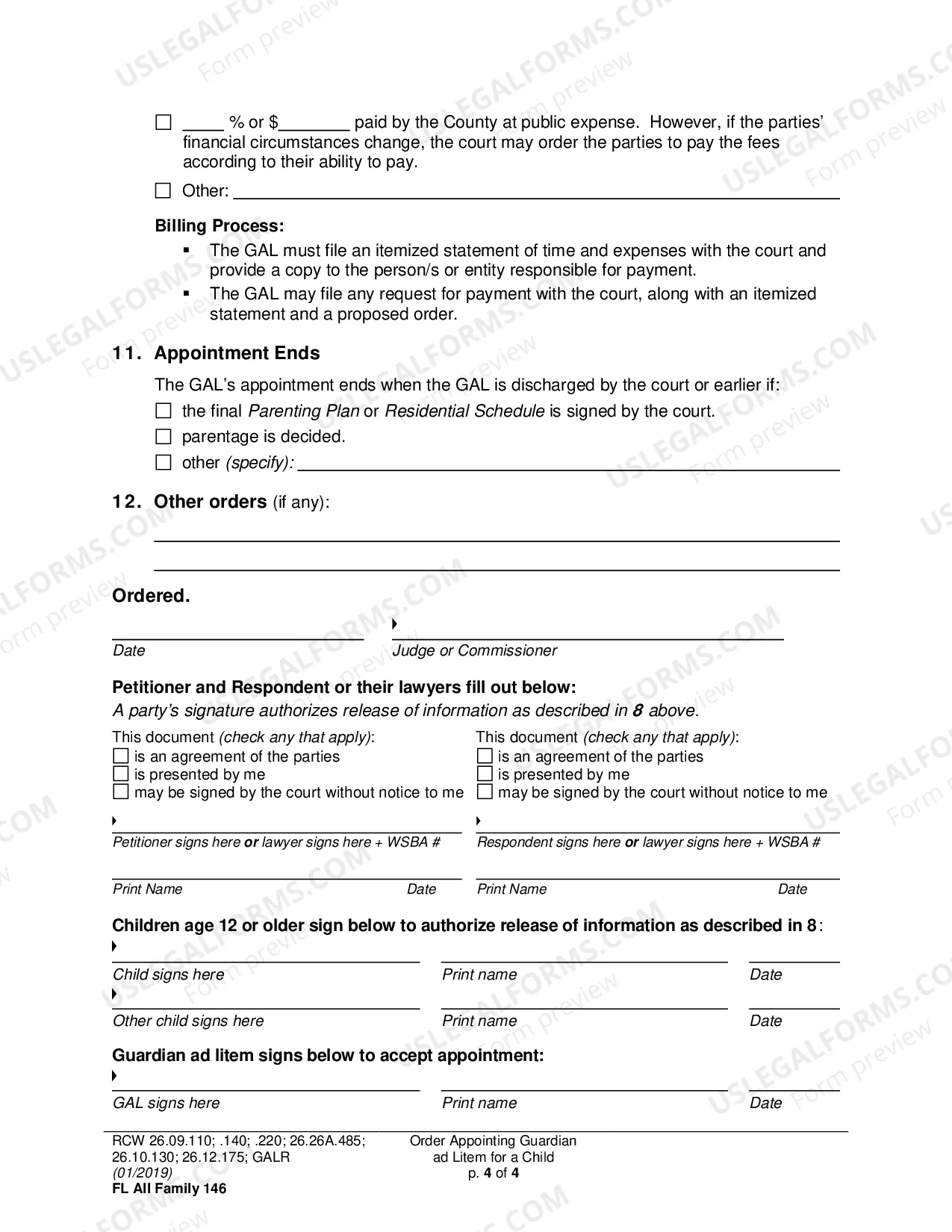 Preview Order Appointing Guardian Ad Litem (Minor)