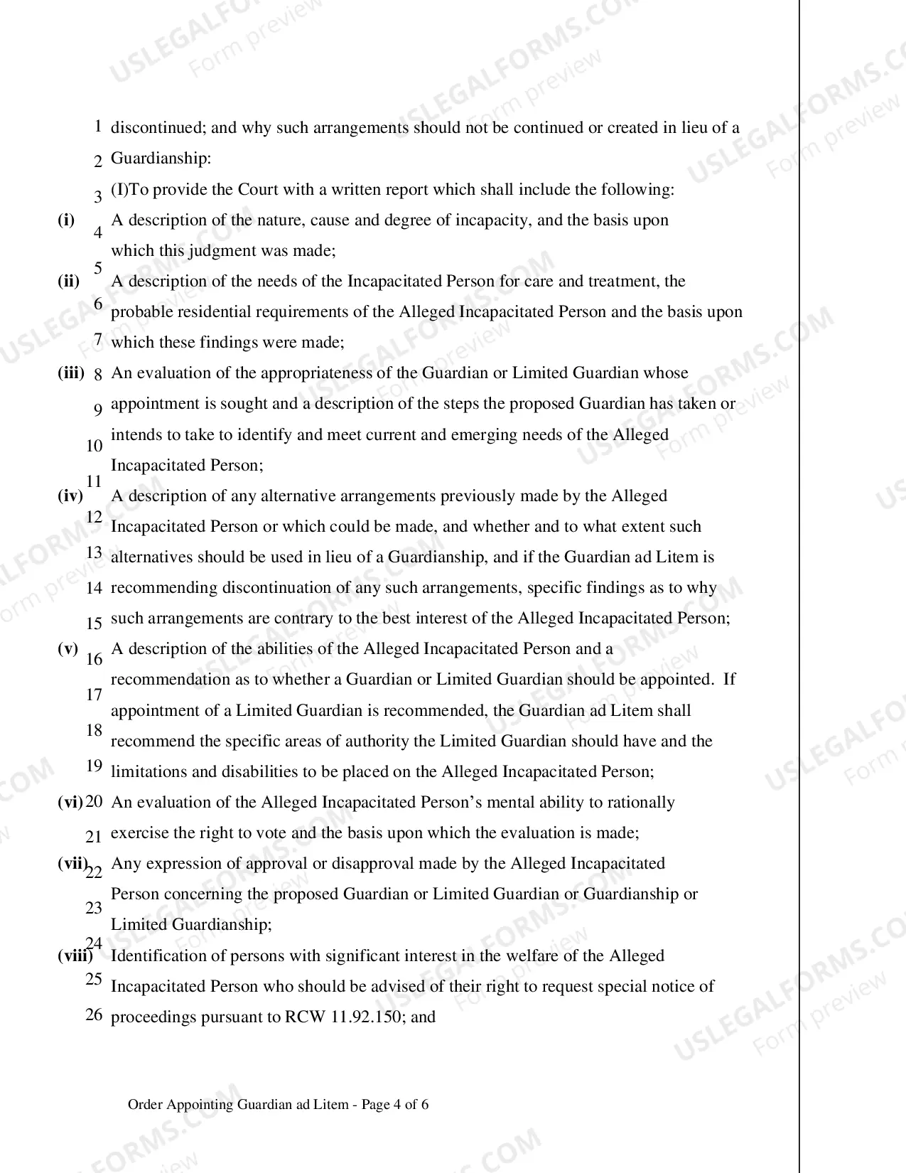 Preview Order Appointing Guardian Ad Litem (Alleged Incapacitated Person)