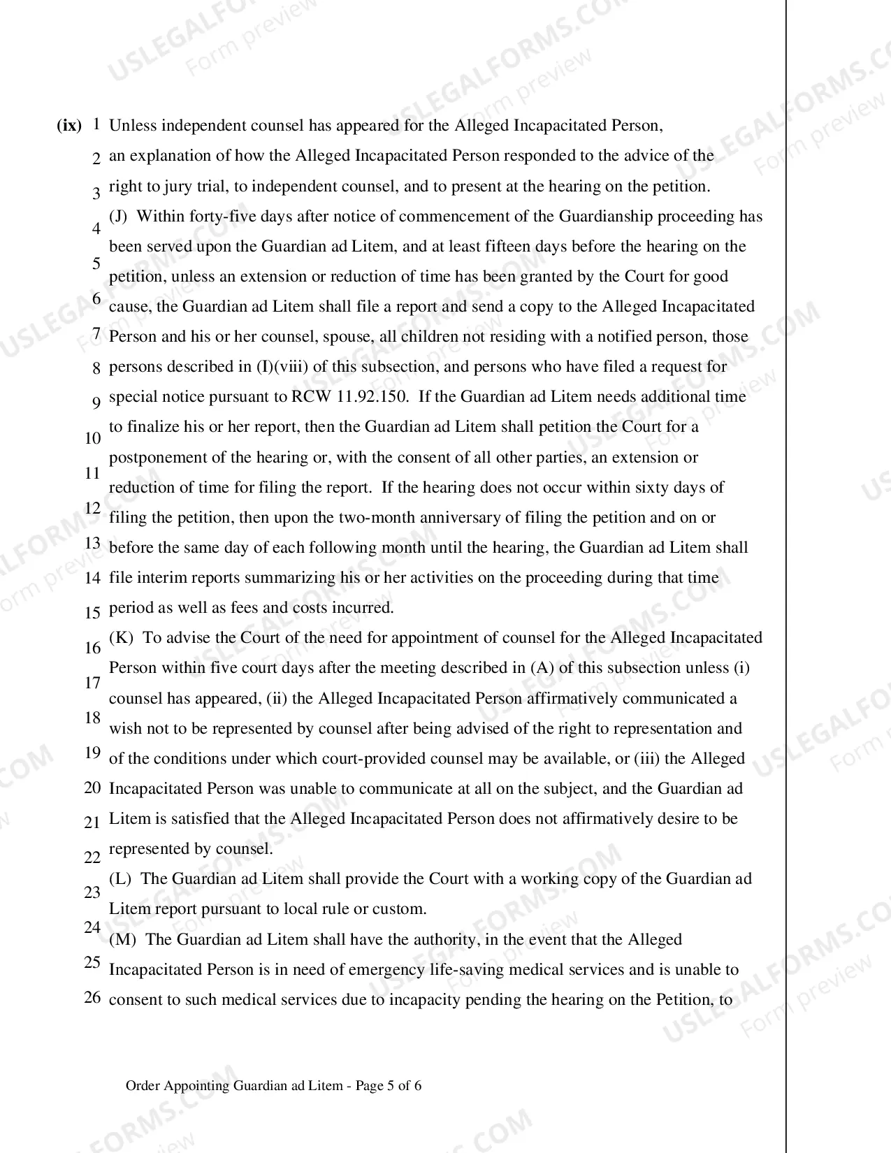 Preview Order Appointing Guardian Ad Litem (Alleged Incapacitated Person)