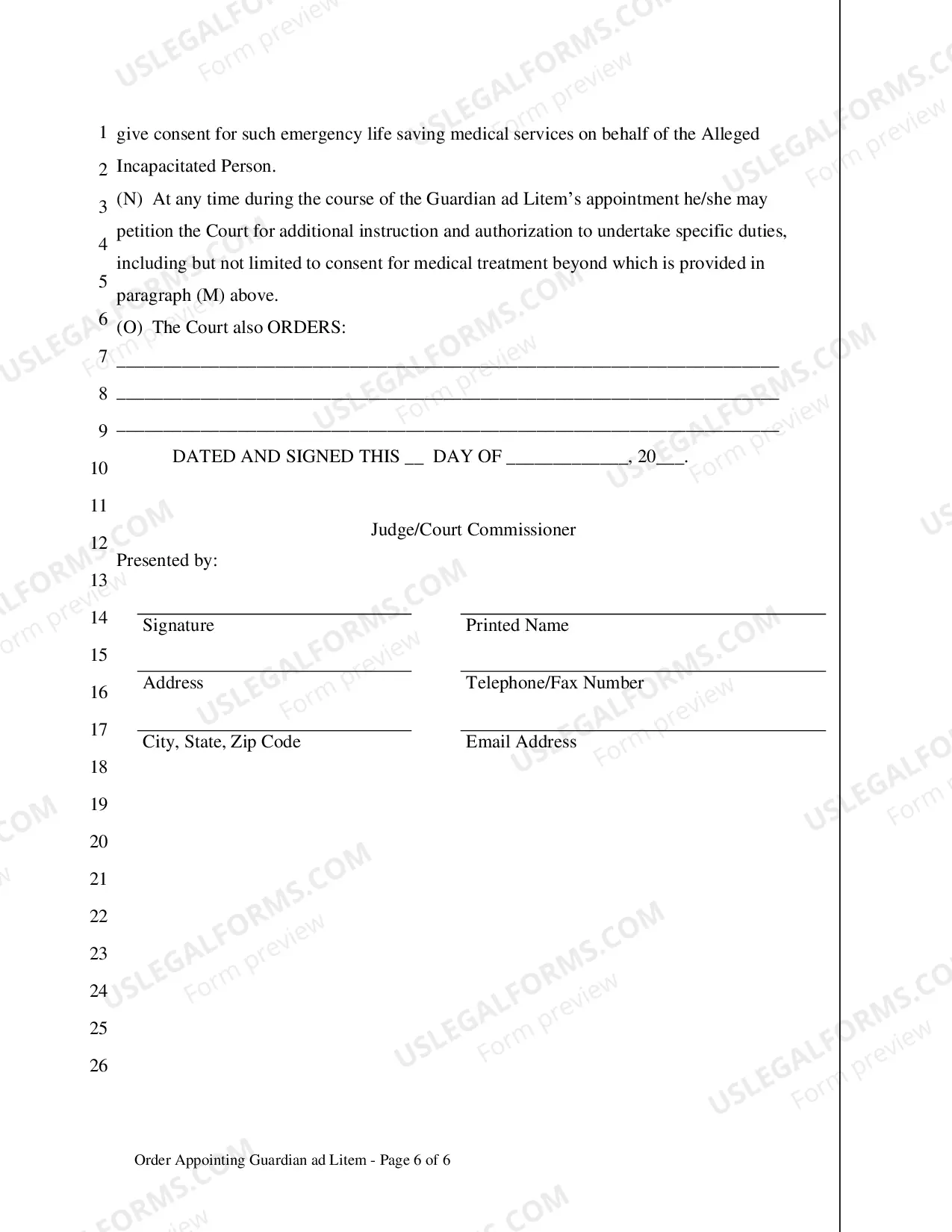 Preview Order Appointing Guardian Ad Litem (Alleged Incapacitated Person)